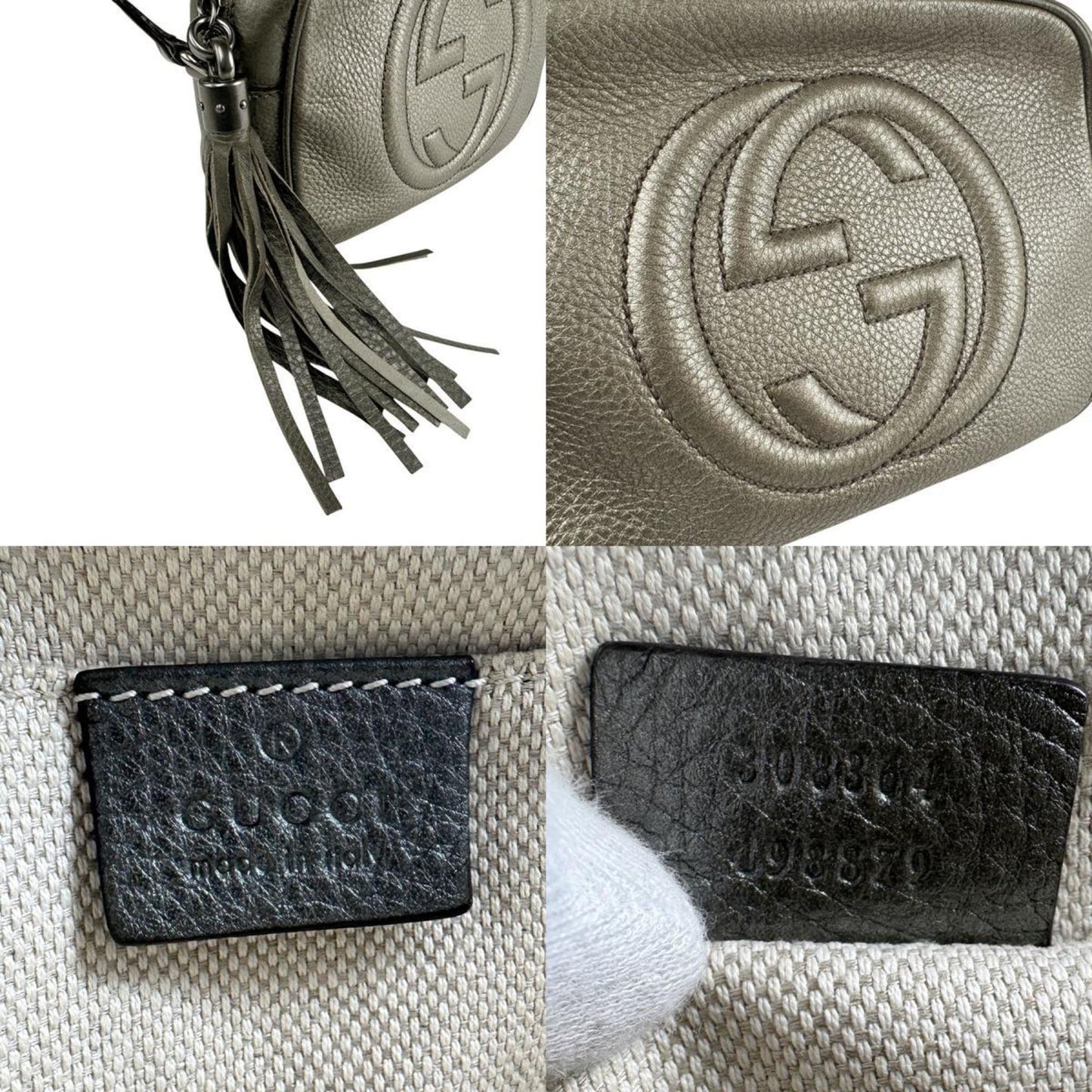 Gucci Gold Gray Khaki Leather Shoulder Bag ( )