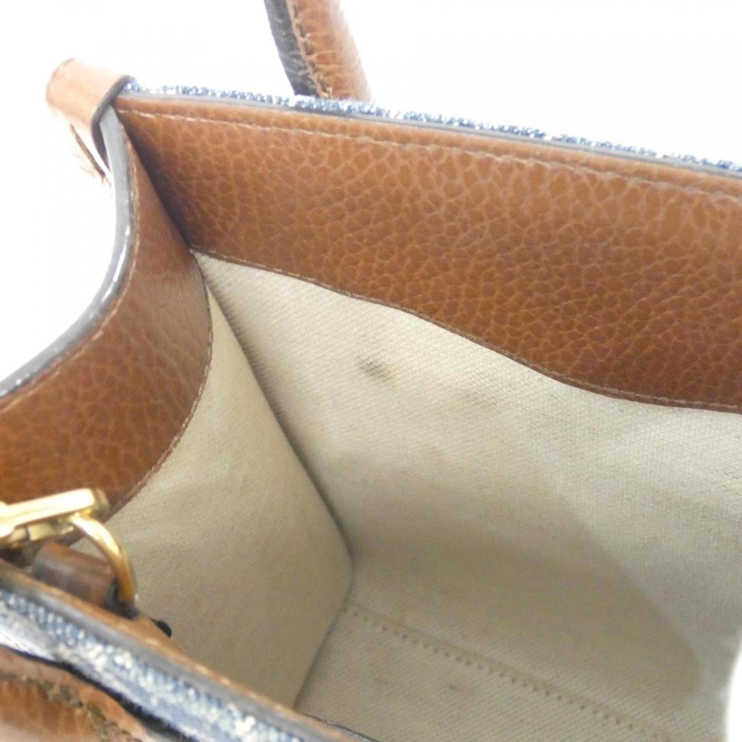 Gucci Brown Dark Blue Jacquard Leather Handbag ( )