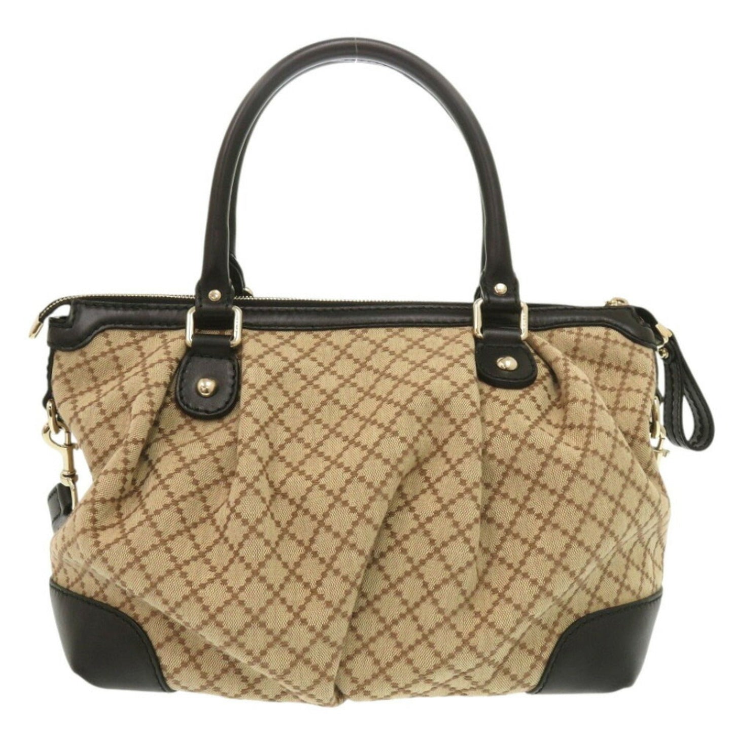 Gucci Beige Black Gg Canvas Leather Handbag ( )