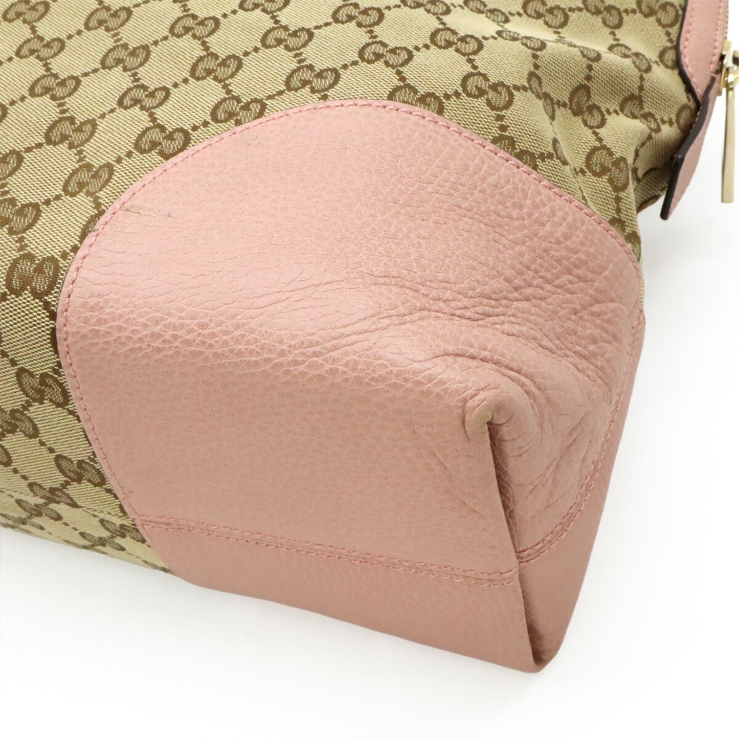 Gucci Beige Khaki Pink Gg Canvas Leather Shoulder Bag Tote Bag ( )