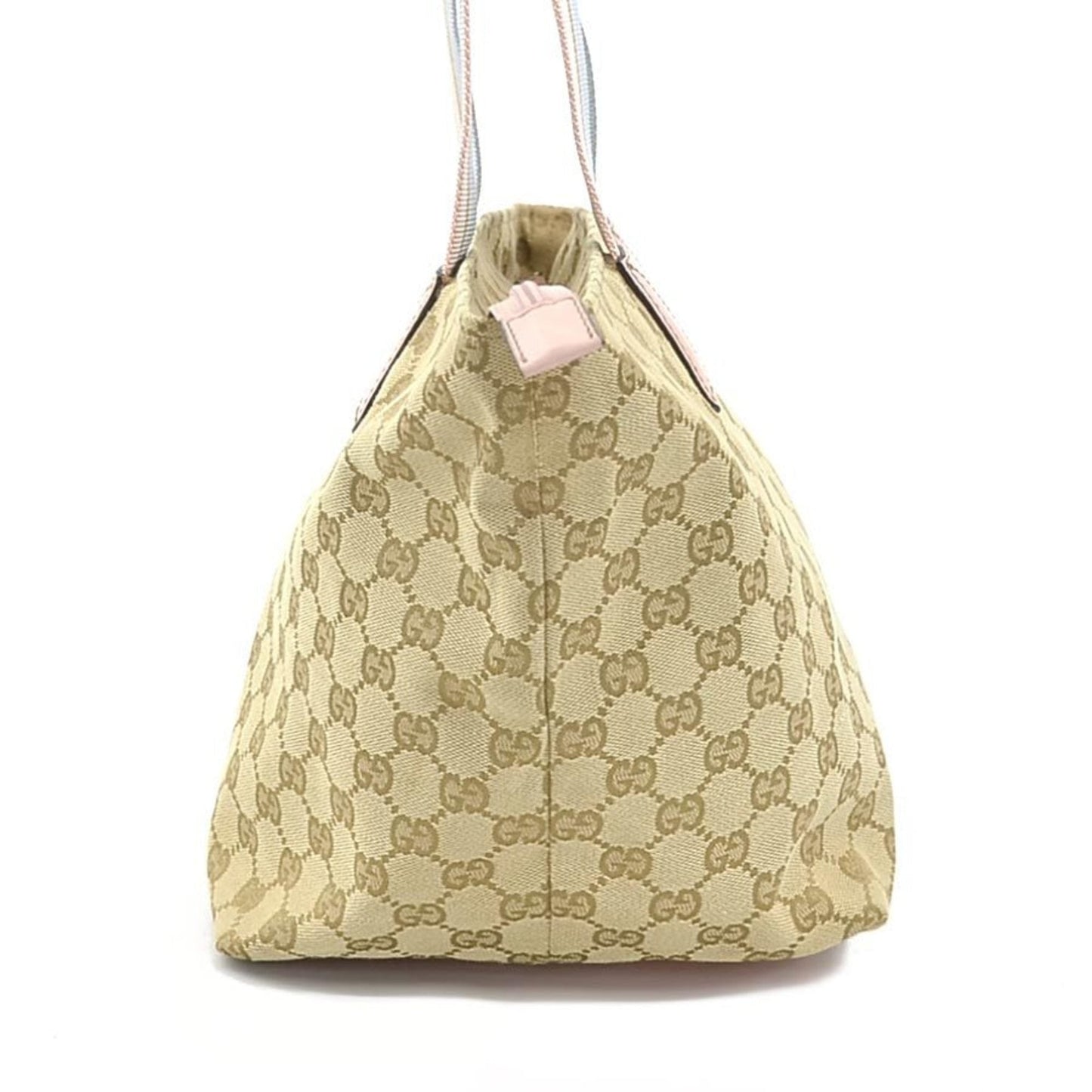 Gucci Beige Blue Pink Gg Canvas Leather Shoulder Bag Tote Bag ( )