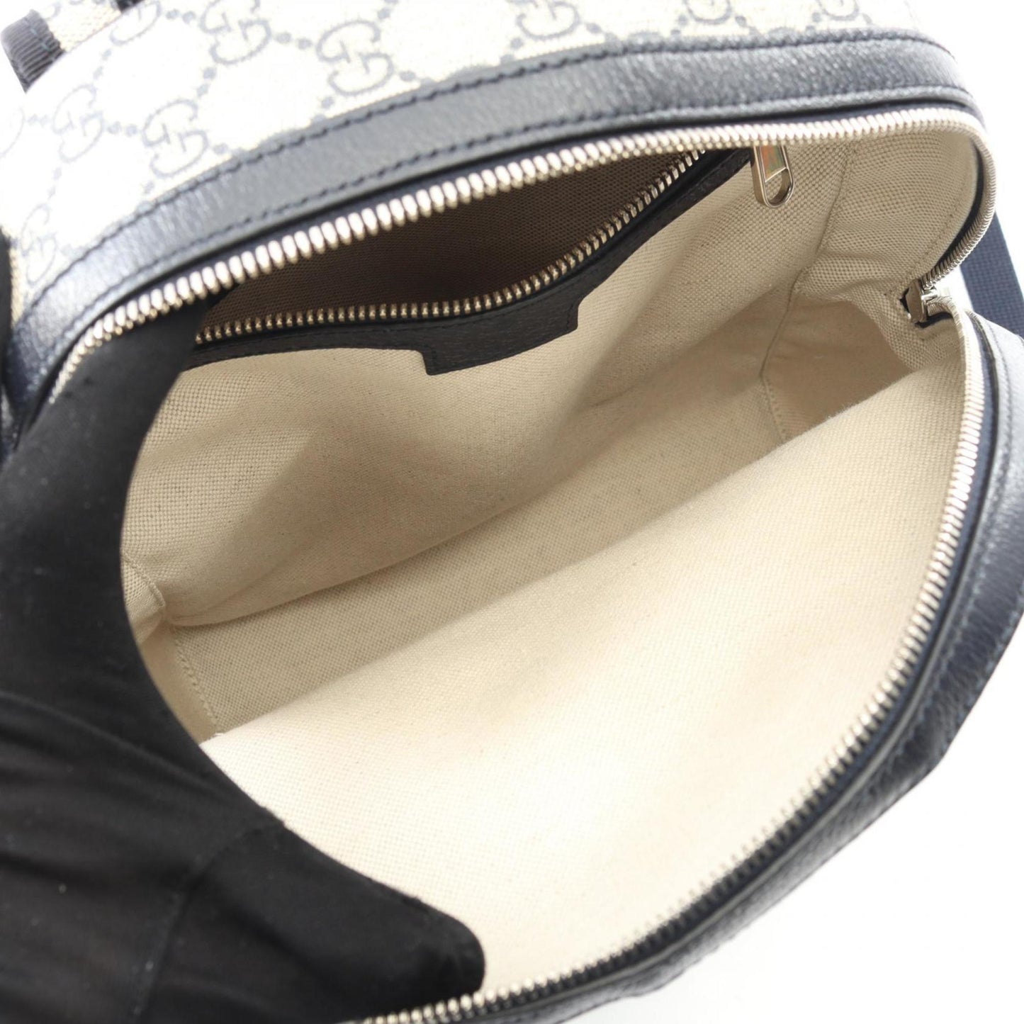 Gucci Beige Navy Red Color Pvc Coated Canvas Leather Backpack ( )