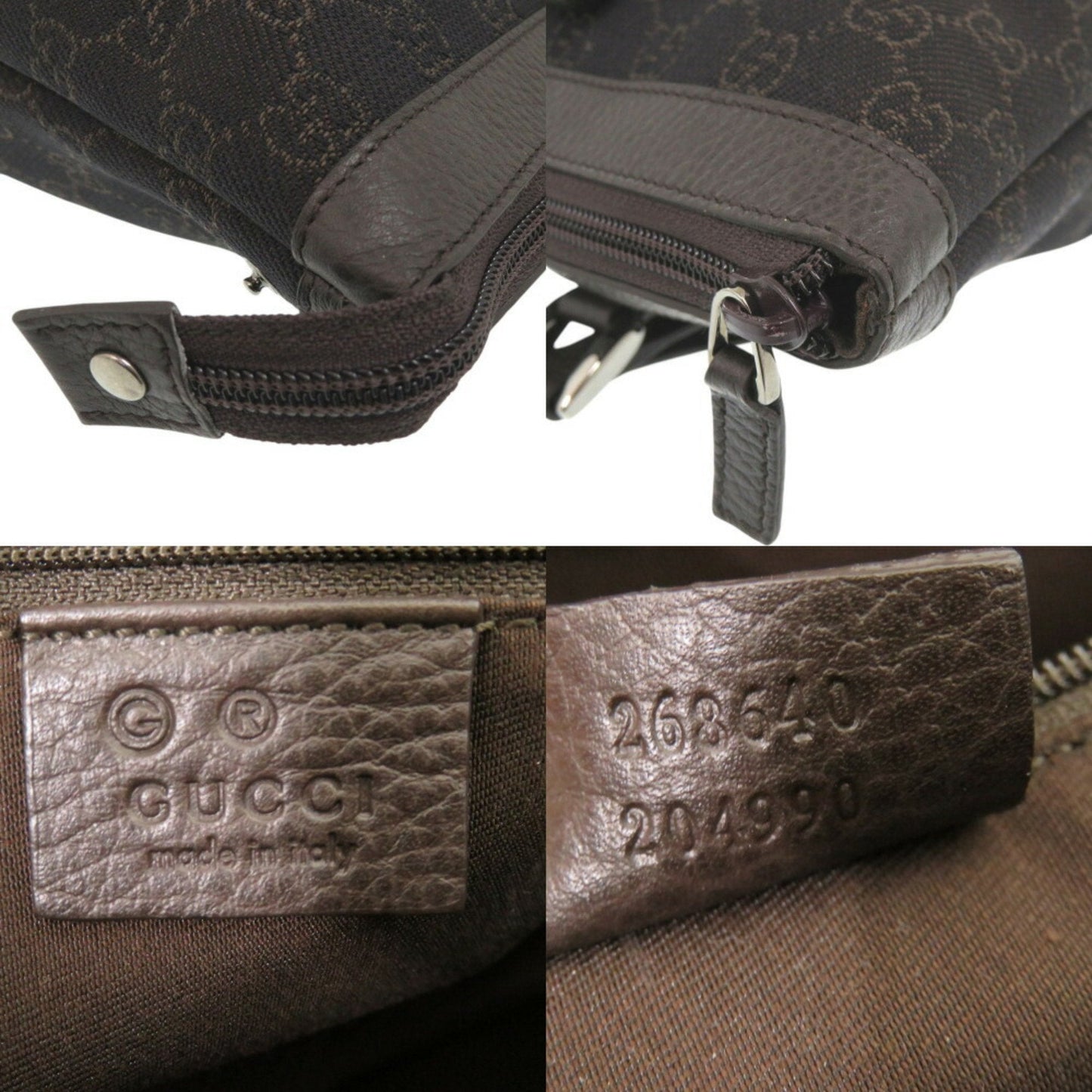 Gucci Dark Brown Canvas Leather Tote Bag ( )