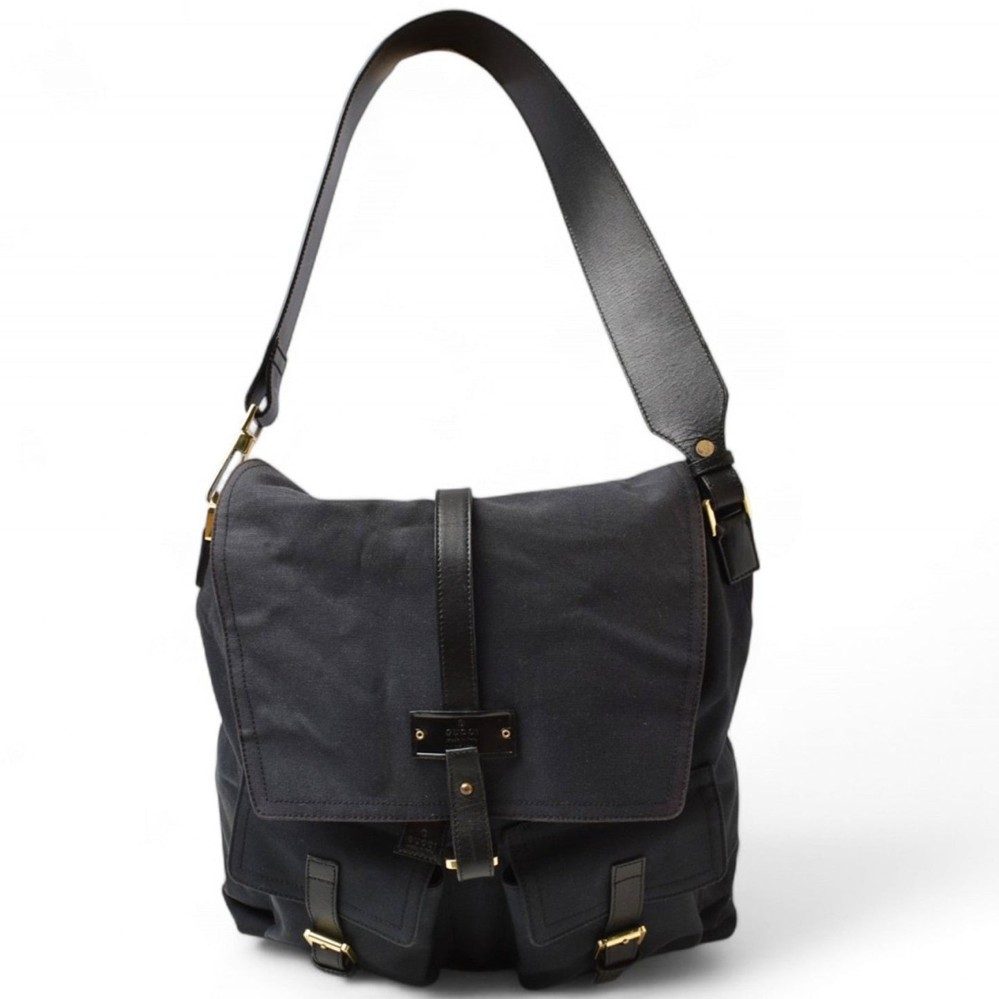 Gucci Black Cotton Canvas Shoulder Bag Sling Bag ( )