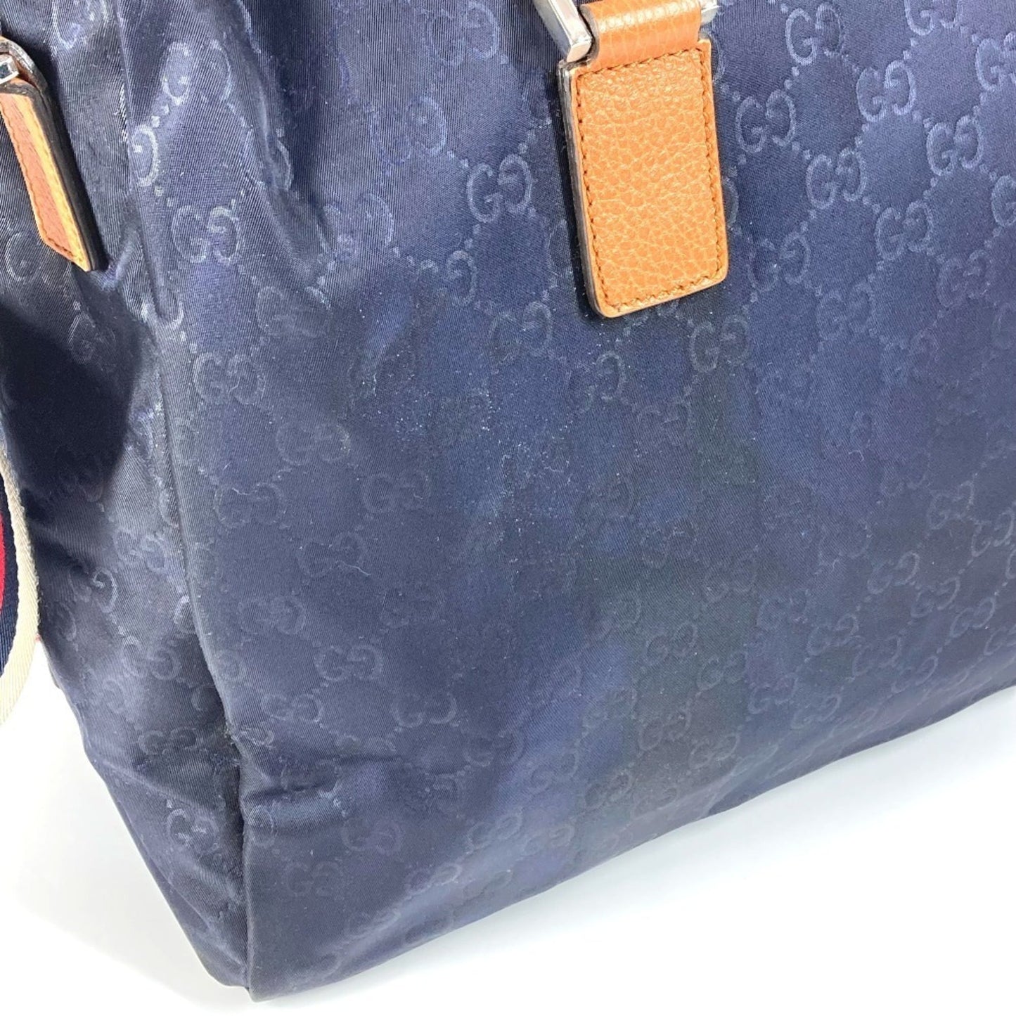 Gucci Brown Navy Nylon Leather Boston Bag ( )