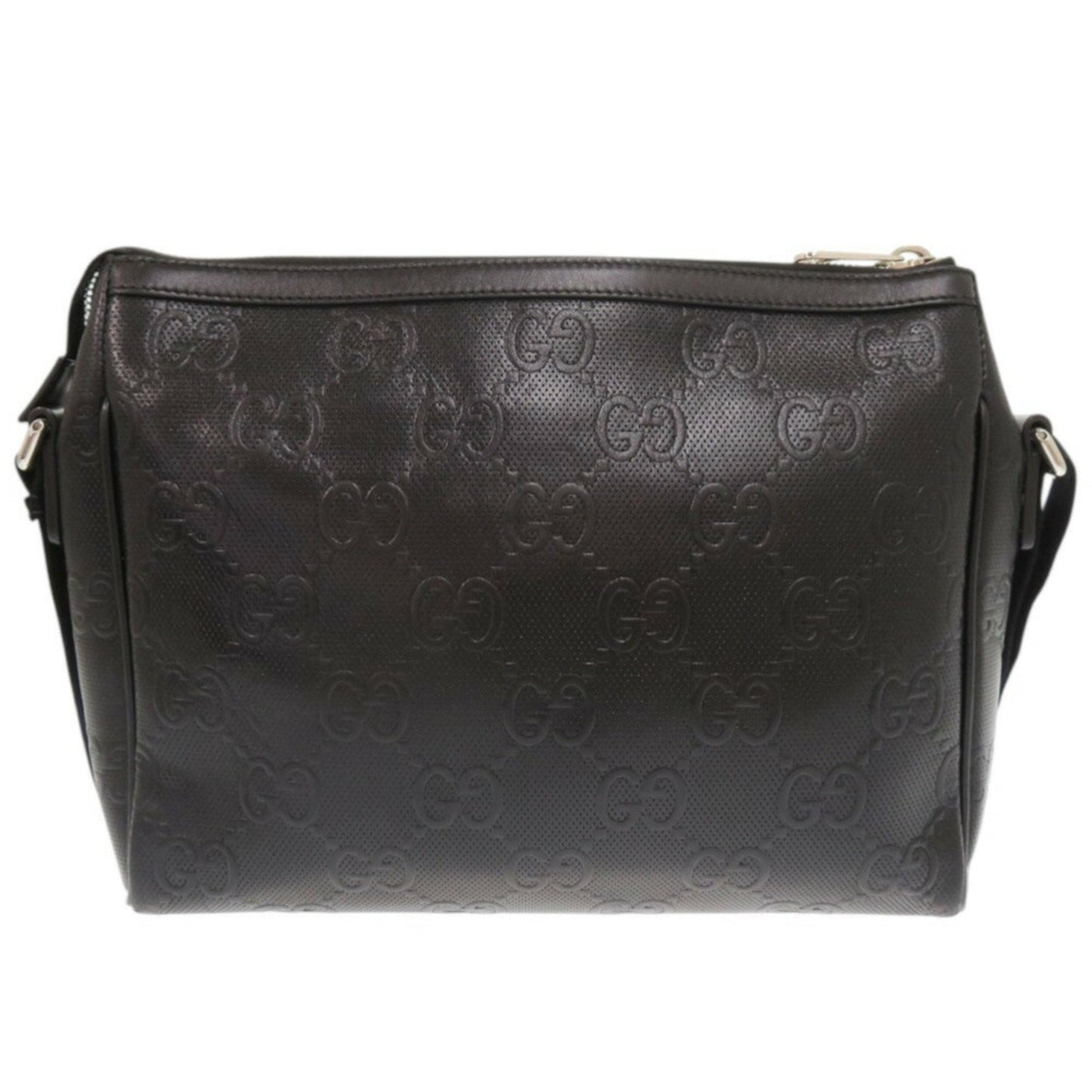 Gucci Black Gg Leather Embossed Leather Messenger Bag Shoulder Bag ( )