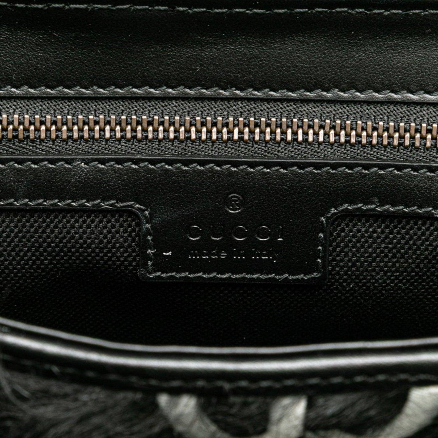 Gucci Black White Faux Fur Leather Handbag Shoulder Bag ( )