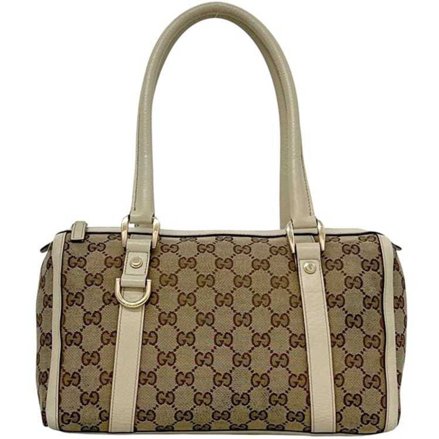 Gucci Beige White Canvas Leather Boston Bag Handbag ( )