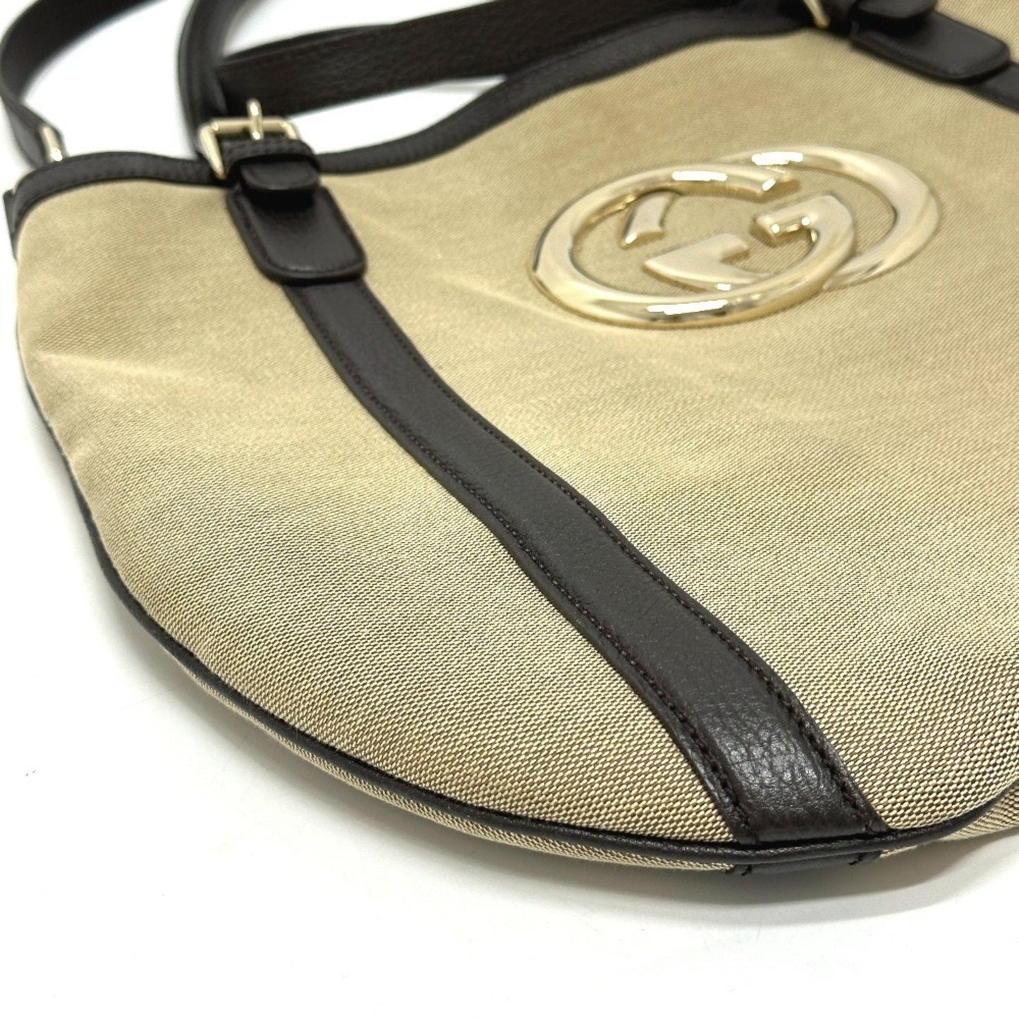 Gucci Beige Canvas Leather Shoulder Bag Tote Bag ( )
