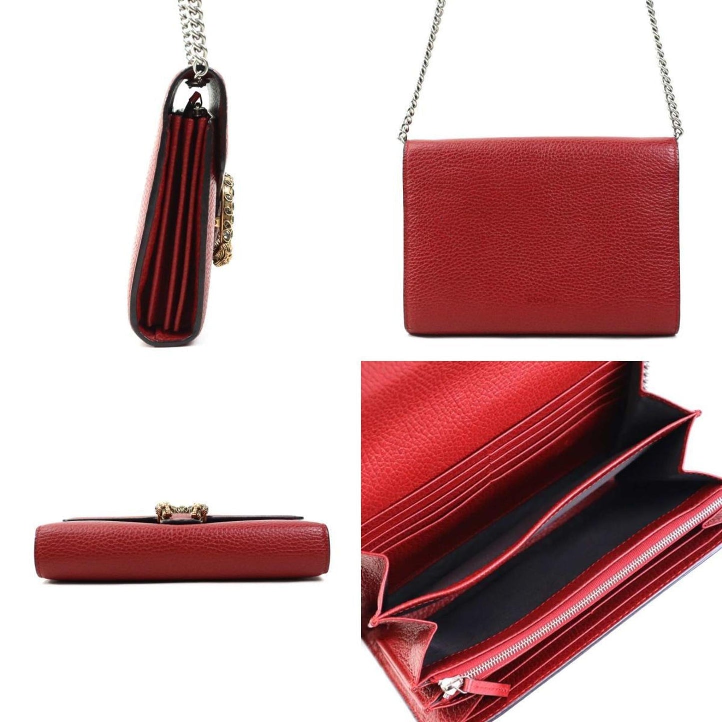Gucci Red Color Leather Chain/Shoulder Wallet ( )