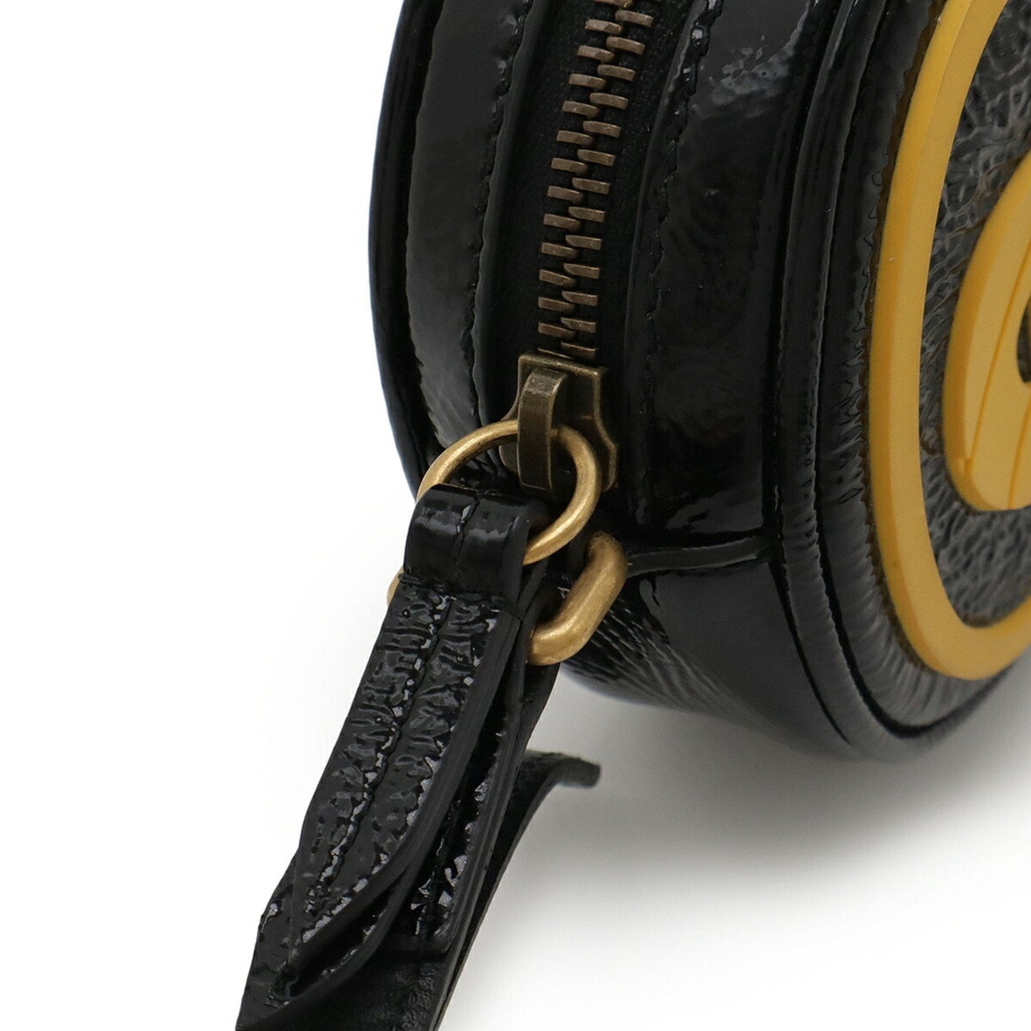 Gucci Black Yellow Patent Leather Rubber Pochette Shoulder Bag ( )