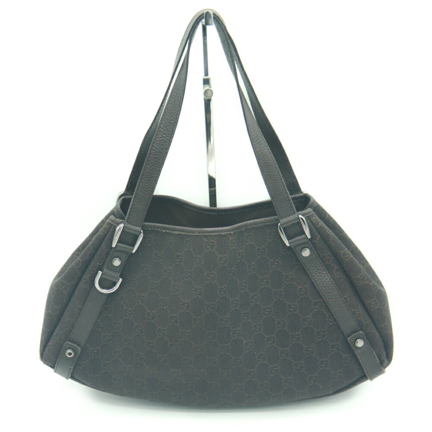 Gucci Black Gg Canvas Leather Shoulder Bag Tote Bag