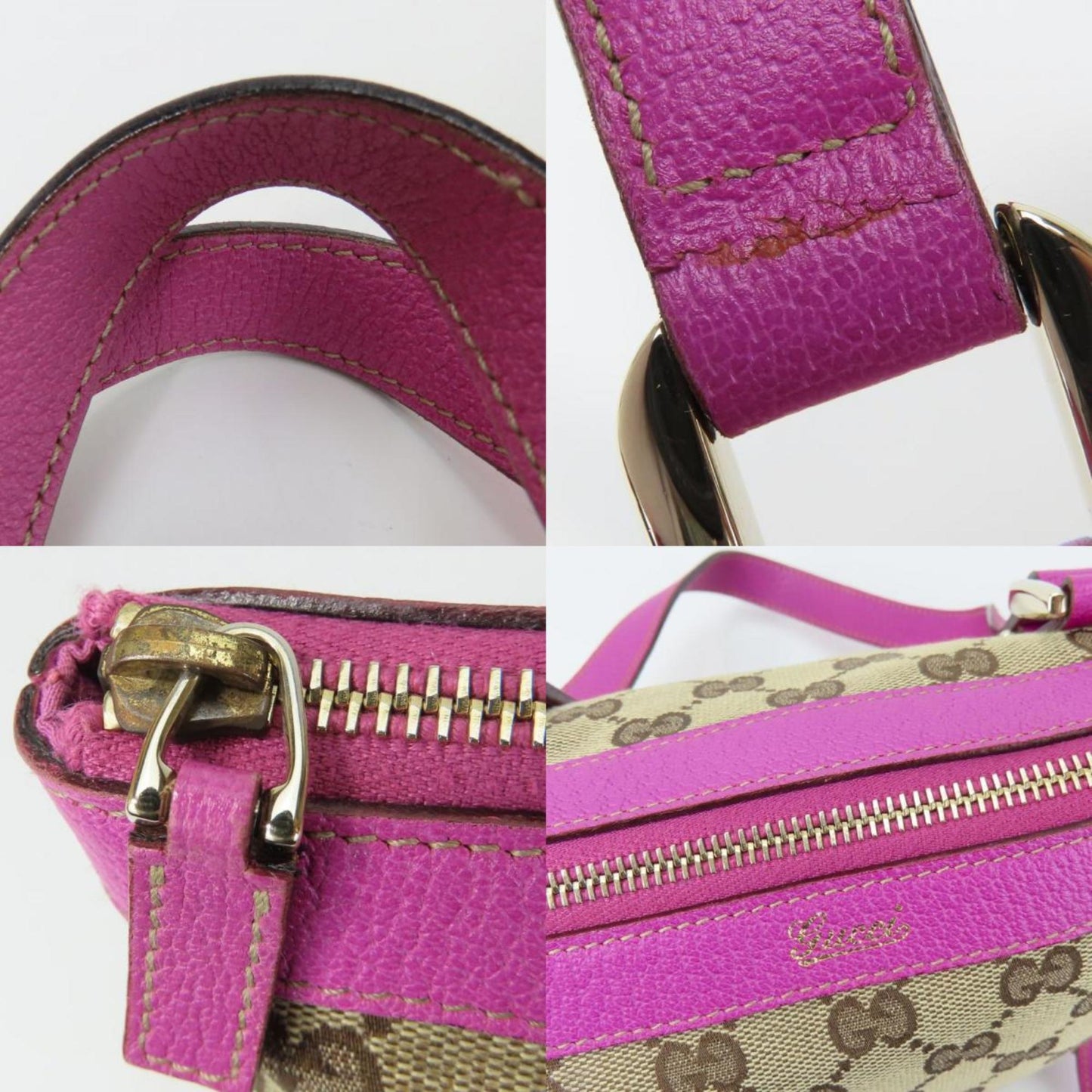 Gucci Gg Canvas Beige Purple Gg Canvas Leather Handbag ( )