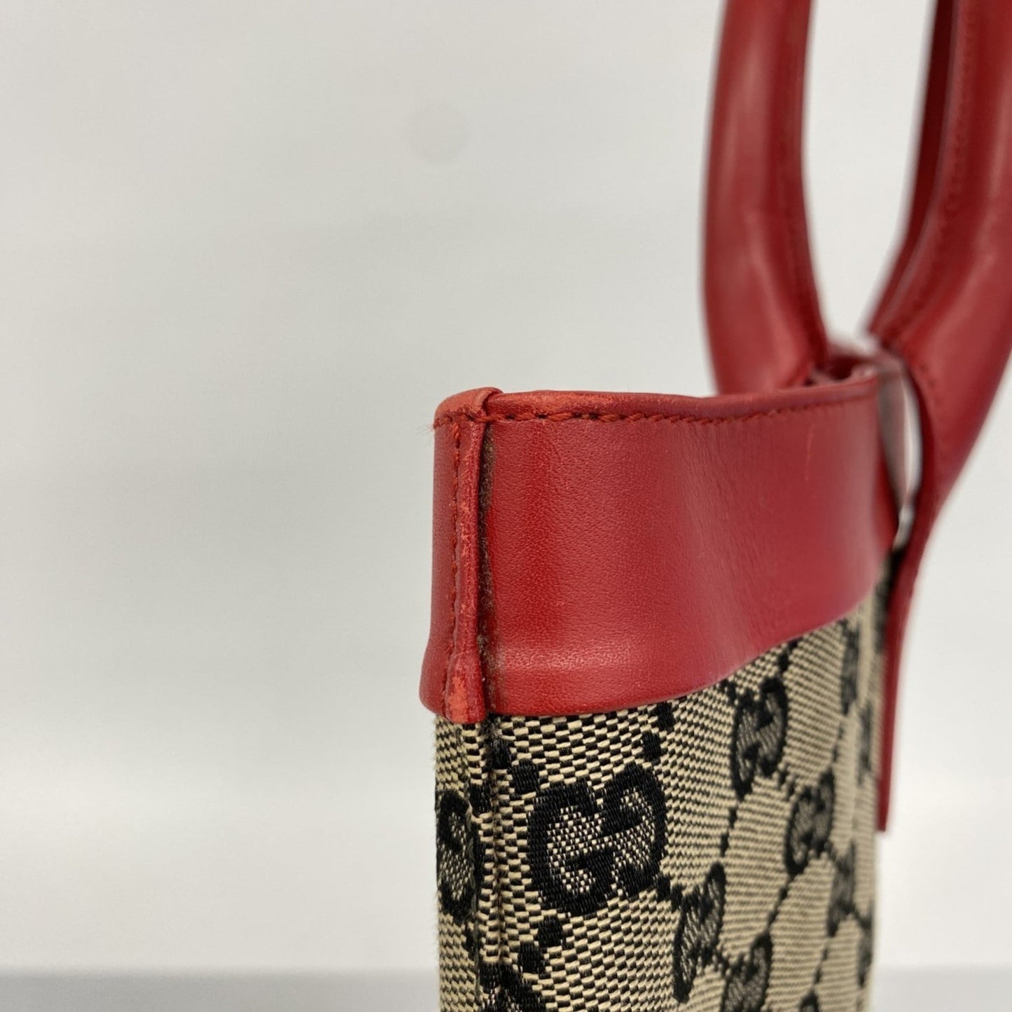 Gucci Beige Black Red Color Canvas Tote Bag ( )