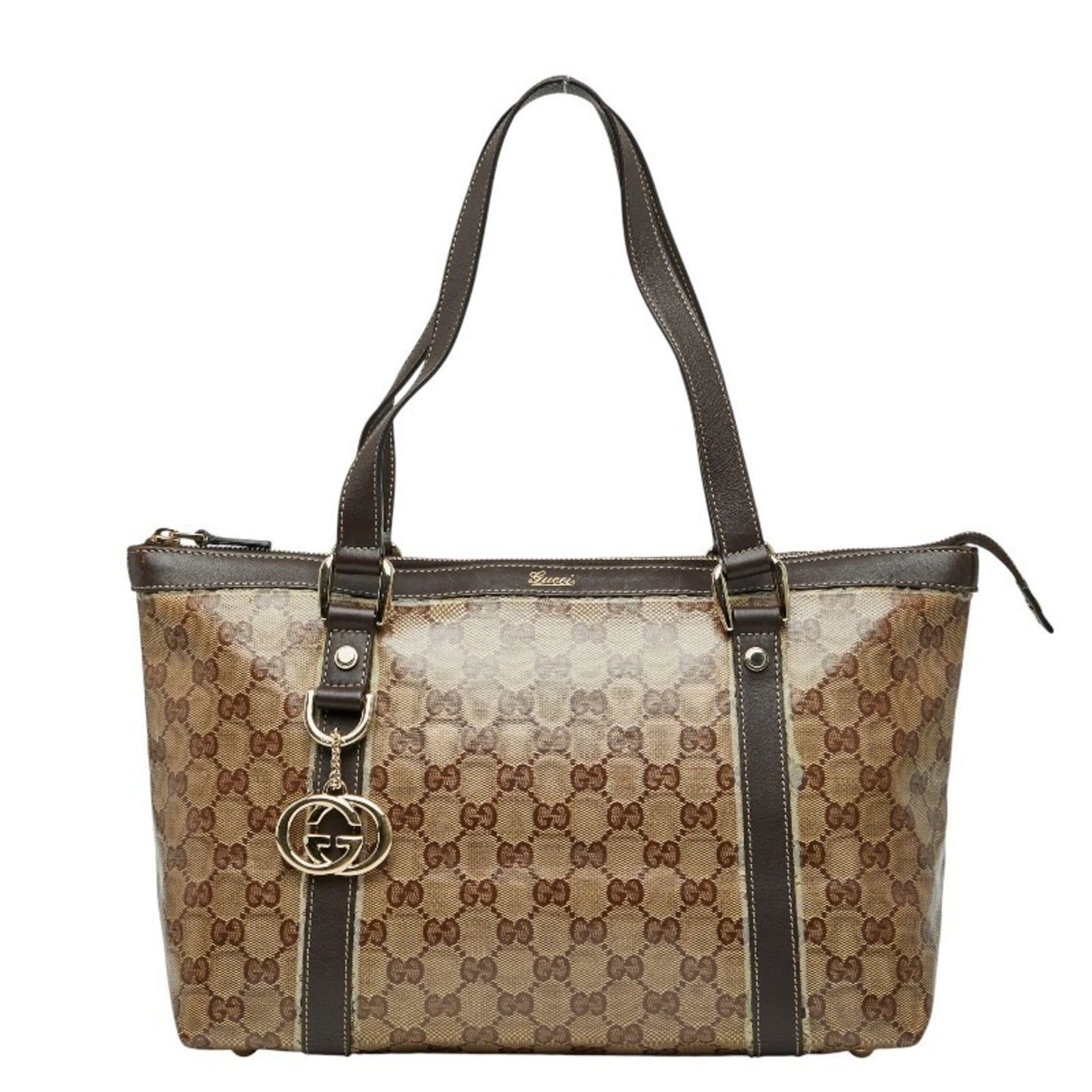Gucci Gg Crystal Beige Brown Pvc Leather Tote Bag ( )