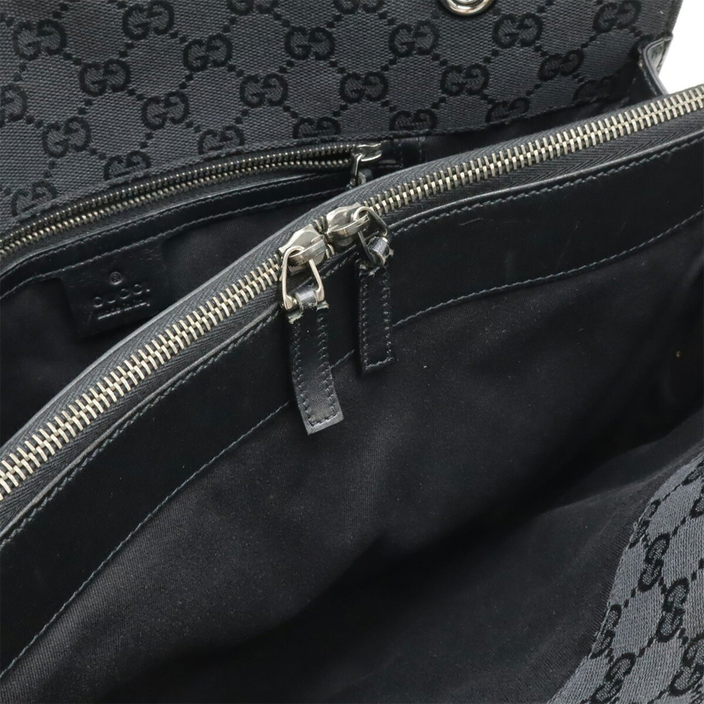 Gucci Black Canvas Leather Shoulder Bag Tote Bag ( )