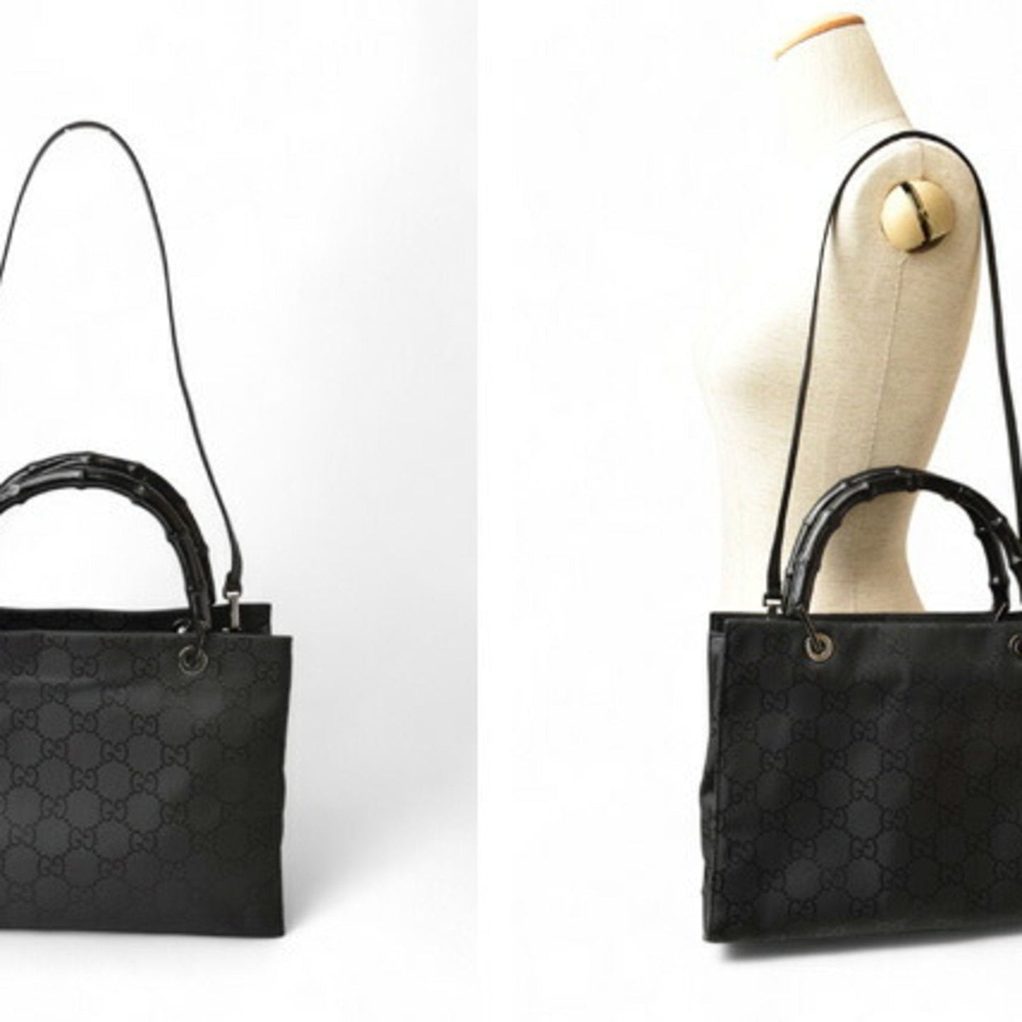 Gucci Black Nylon Canvas Handbag Tote Bag