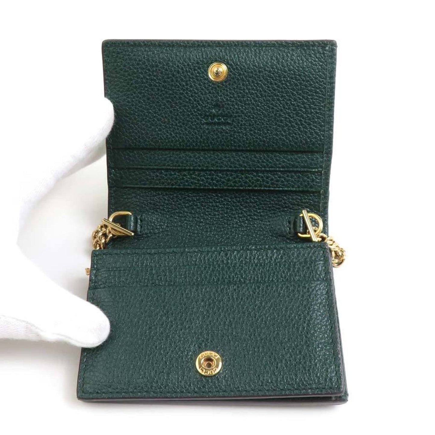 Gucci Gold Silver Dark Green Leather Metal Chain/Shoulder Wallet ( )