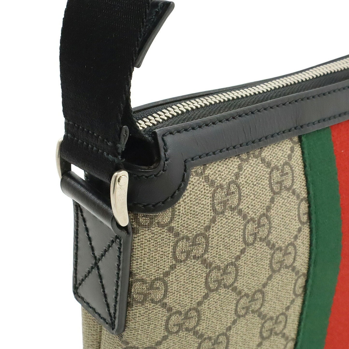 Gucci Beige Black Green Red Color Gg Supreme Leather Shoulder Bag ( )