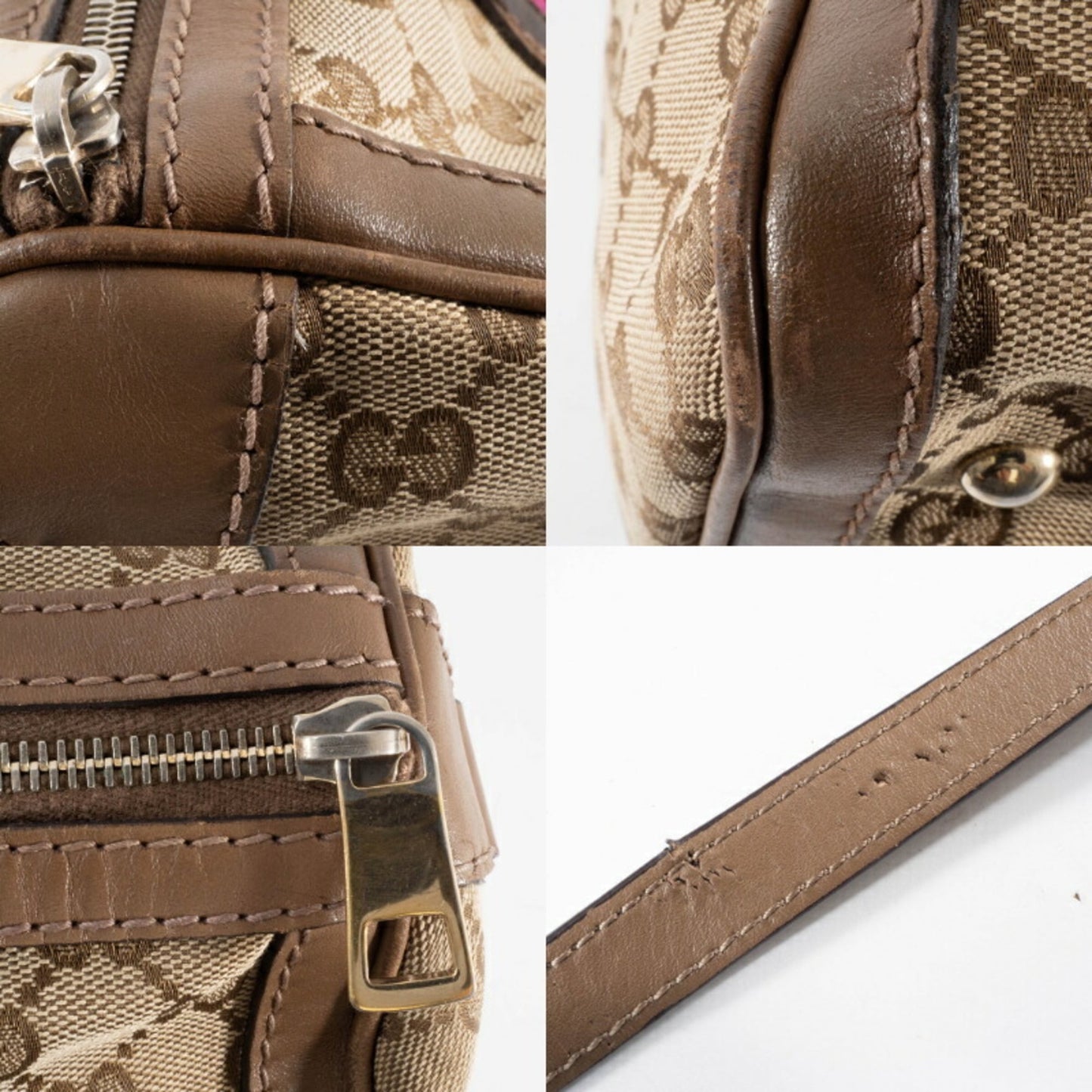 Gucci Brown Pink Gg Canvas Leather Boston Bag Shoulder Bag ( )