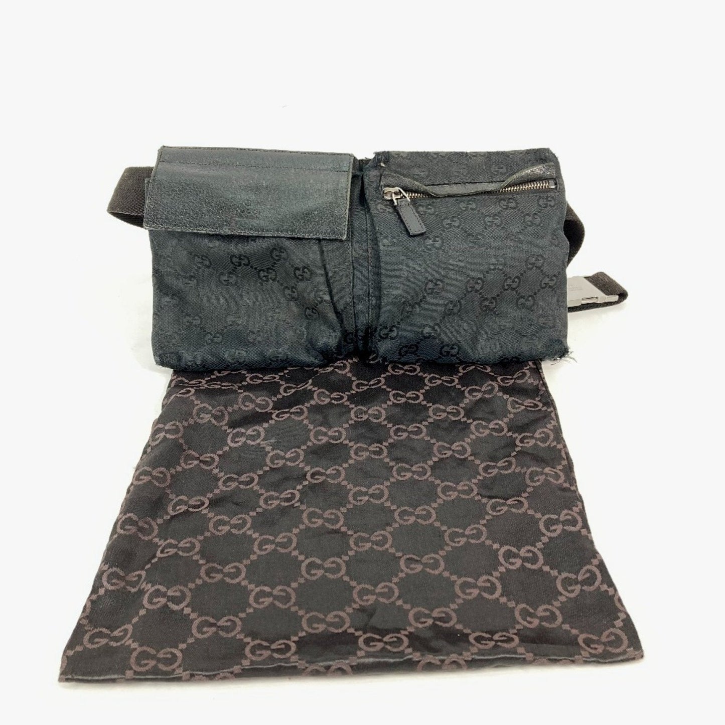 Gucci Black Gg Canvas Leather Fanny Pack Sling Bag ( )