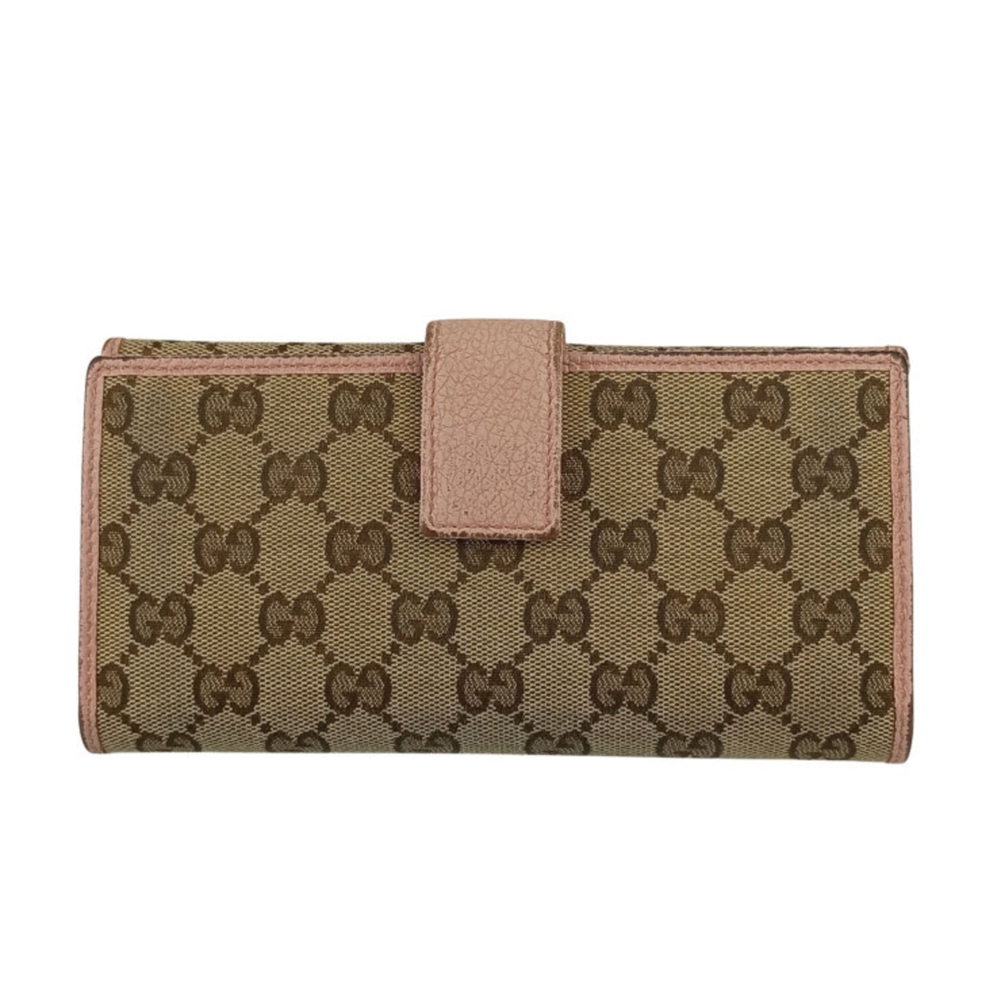 Gucci Beige Pink Gg Canvas Leather Long Wallet (Bi-Fold) ( )