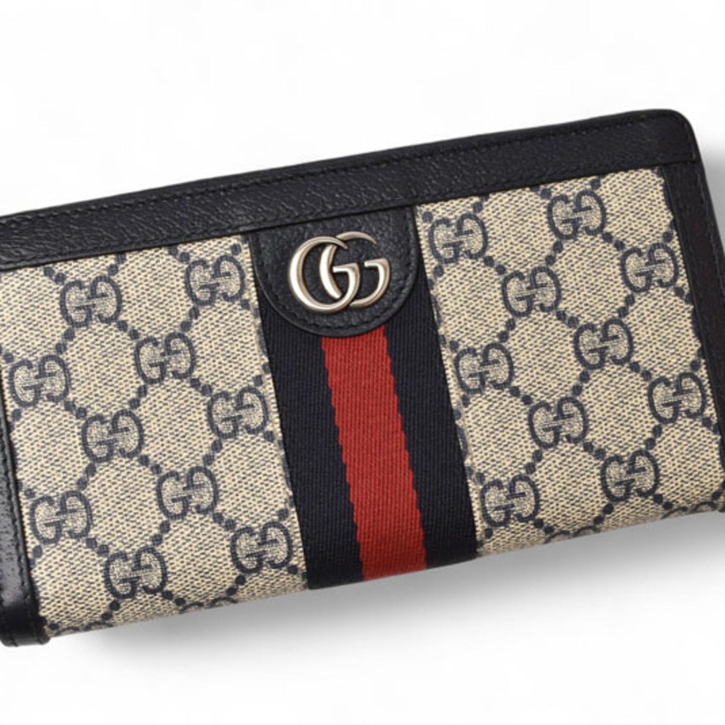 Gucci Beige Navy Coated Canvas Long Wallet (Bi-Fold) ( )