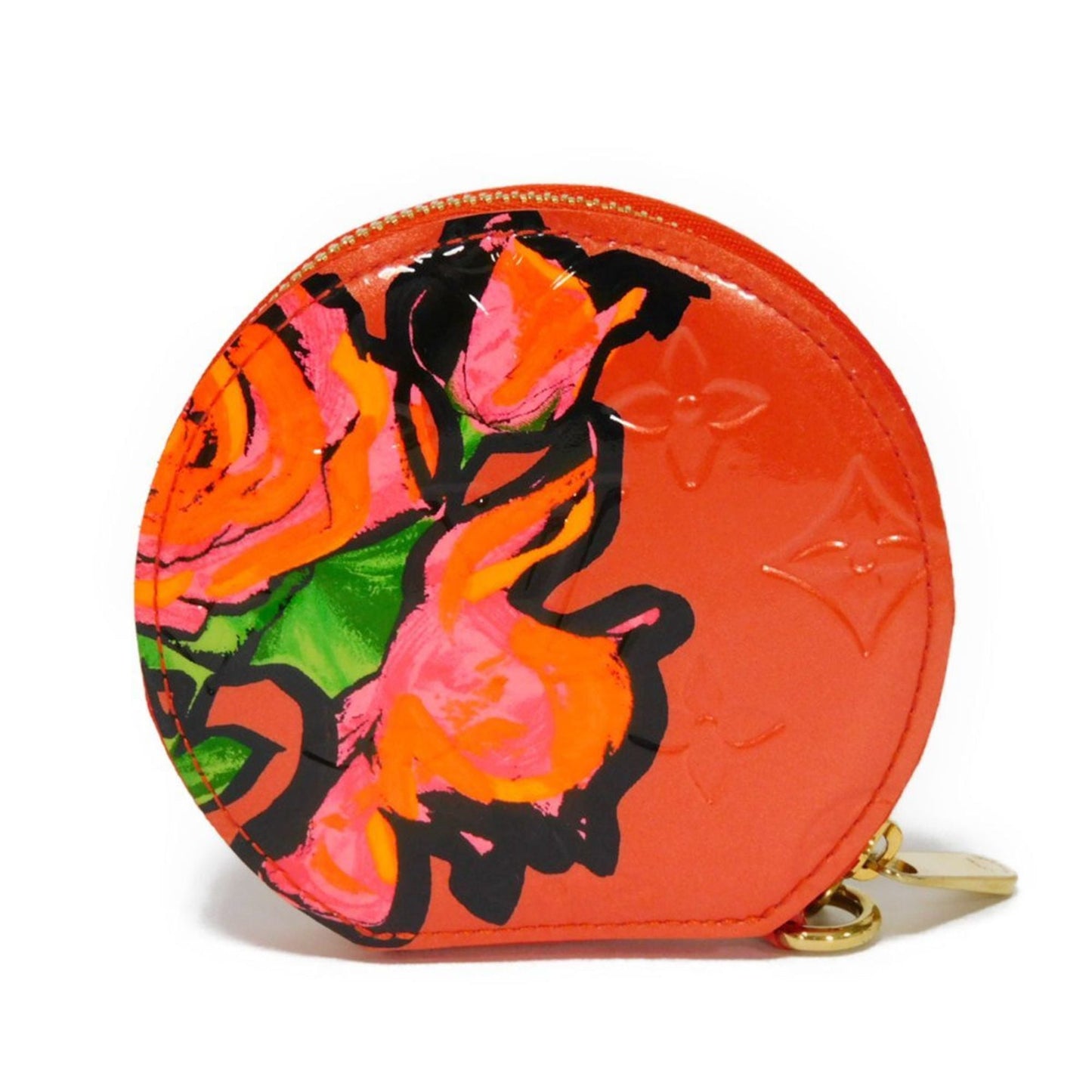 LOUIS VUITTON Coin Case Porte Monet Chapeau Embossed Patent Monogram Vernis Rose Orange Sunset M93691 Women's Wallet