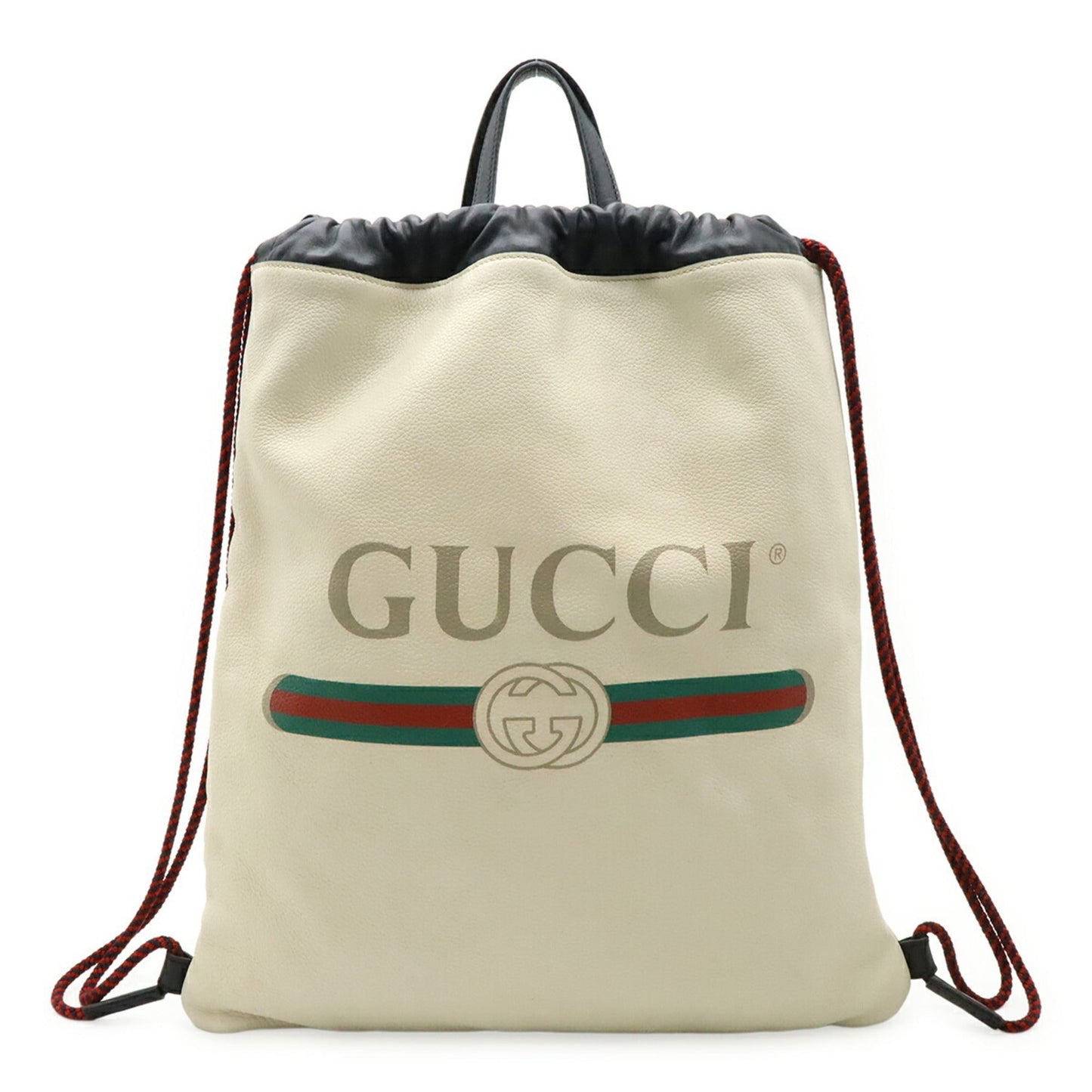 Gucci Green Ivory Red Color Leather Backpack Pouch Tote Bag ( )