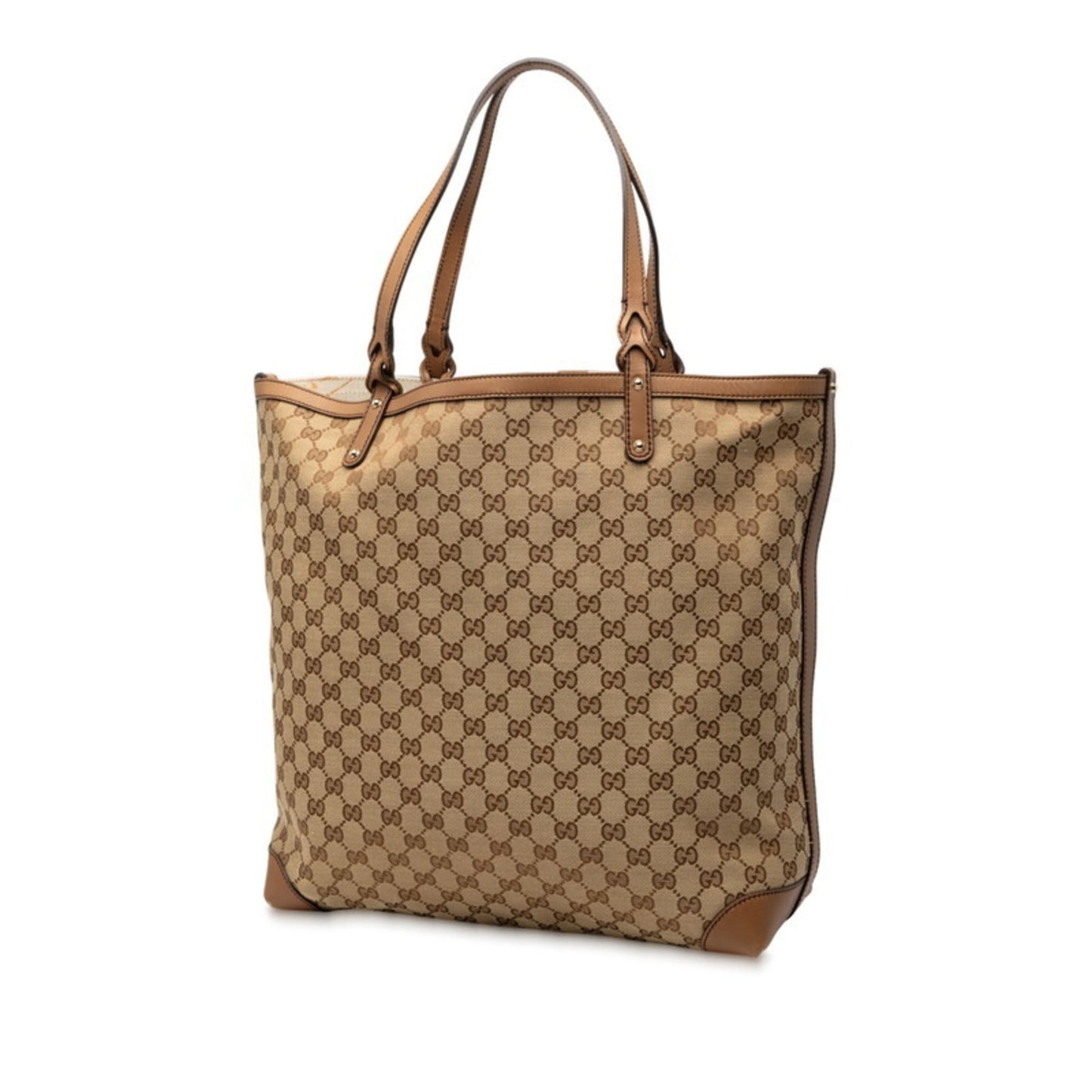 Gucci Gg Canvas Beige Brown Gg Canvas Leather Tote Bag ( )