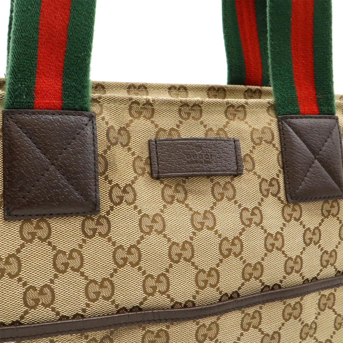 Gucci Beige Khaki Red Color Gg Canvas Leather Shoulder Bag Tote Bag ( )