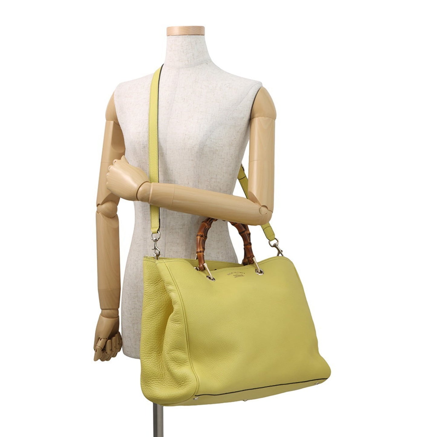 Gucci Beige Champagne Gold Yellow Bamboo Leather Tote Bag ( )
