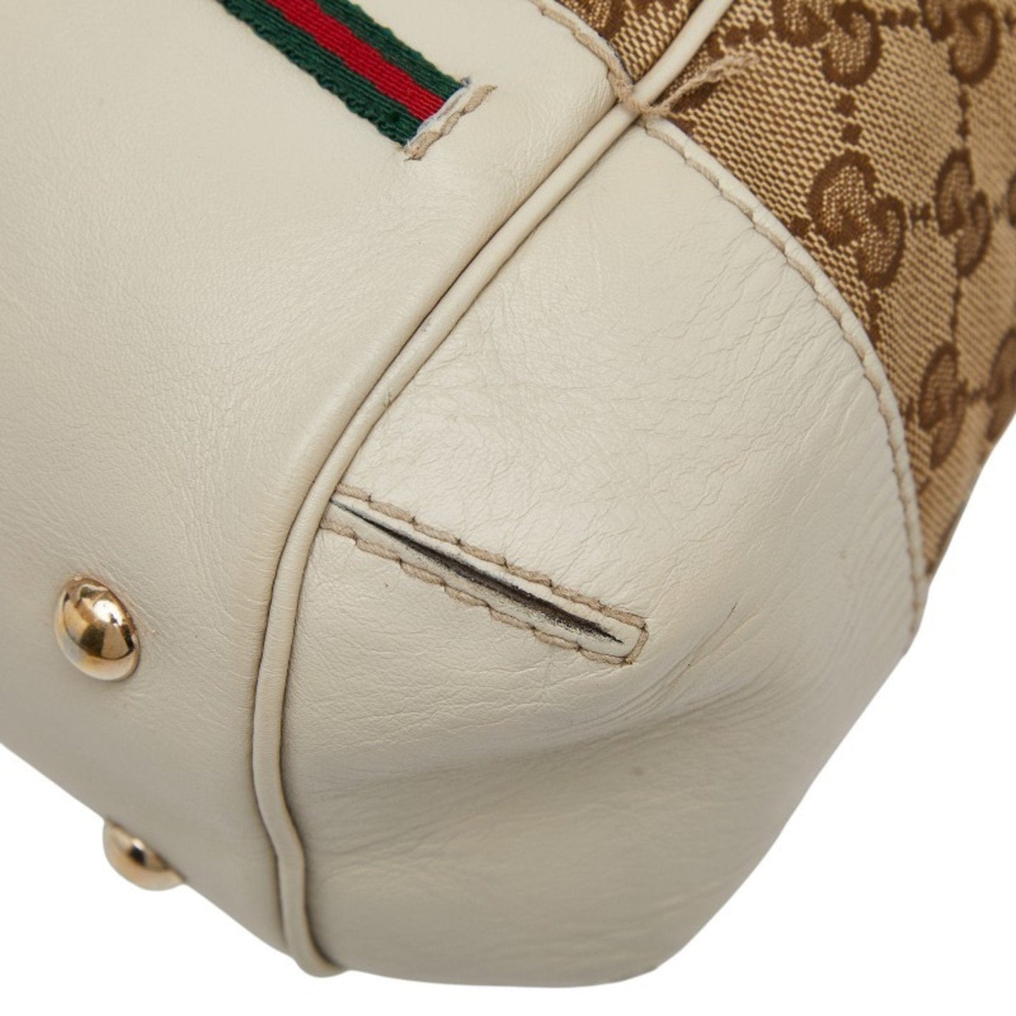 Gucci Beige Ivory Canvas Leather Shoulder Bag Tote Bag ( )