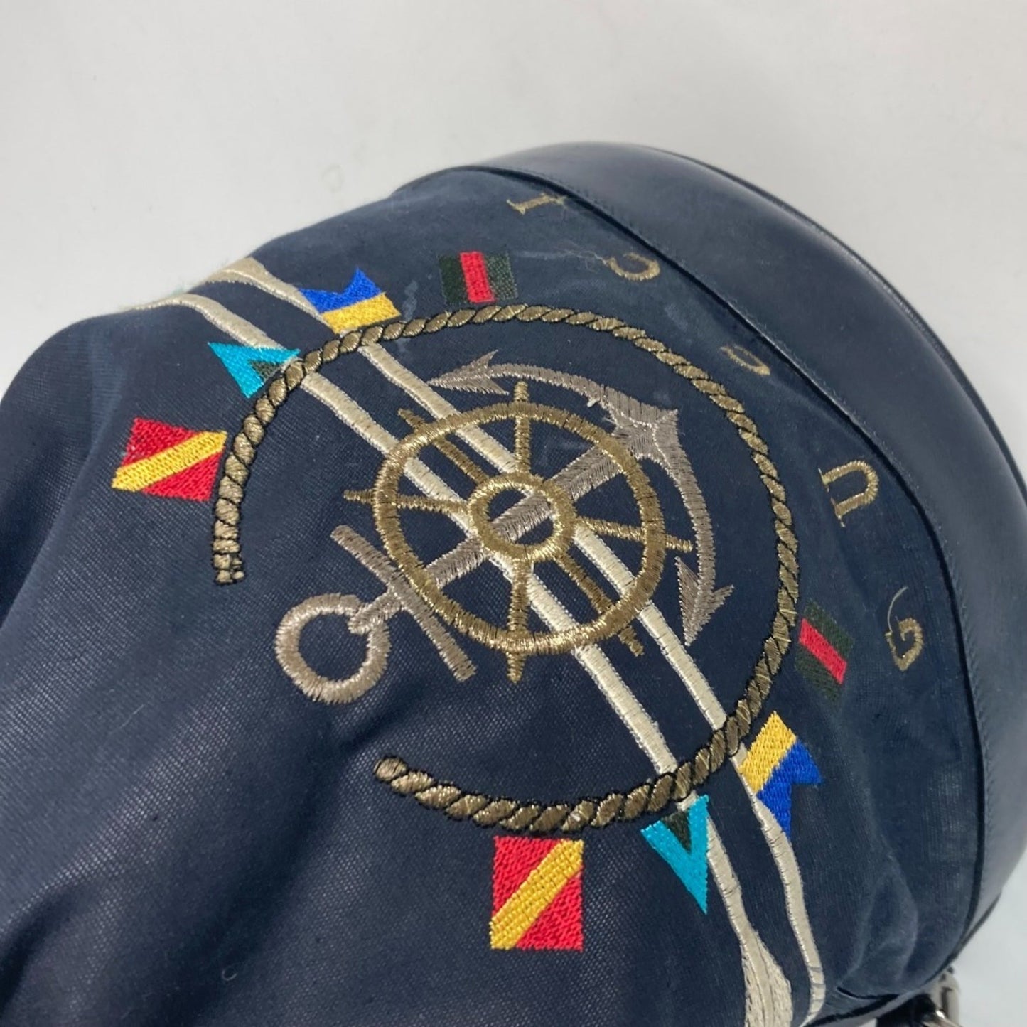 Gucci Navy Coated Canvas Leather Shoulder Bag ( )