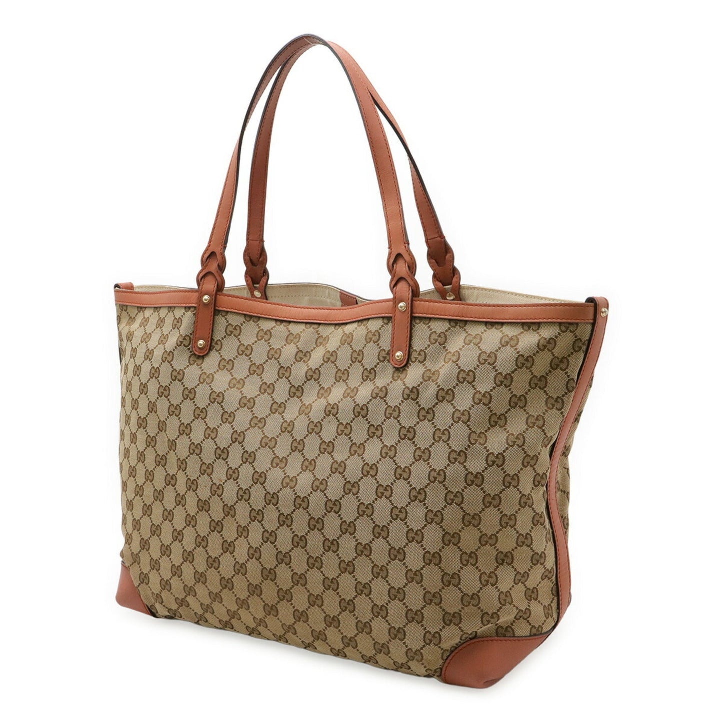 Gucci Beige Pink Canvas Leather Shoulder Bag Tote Bag ( )