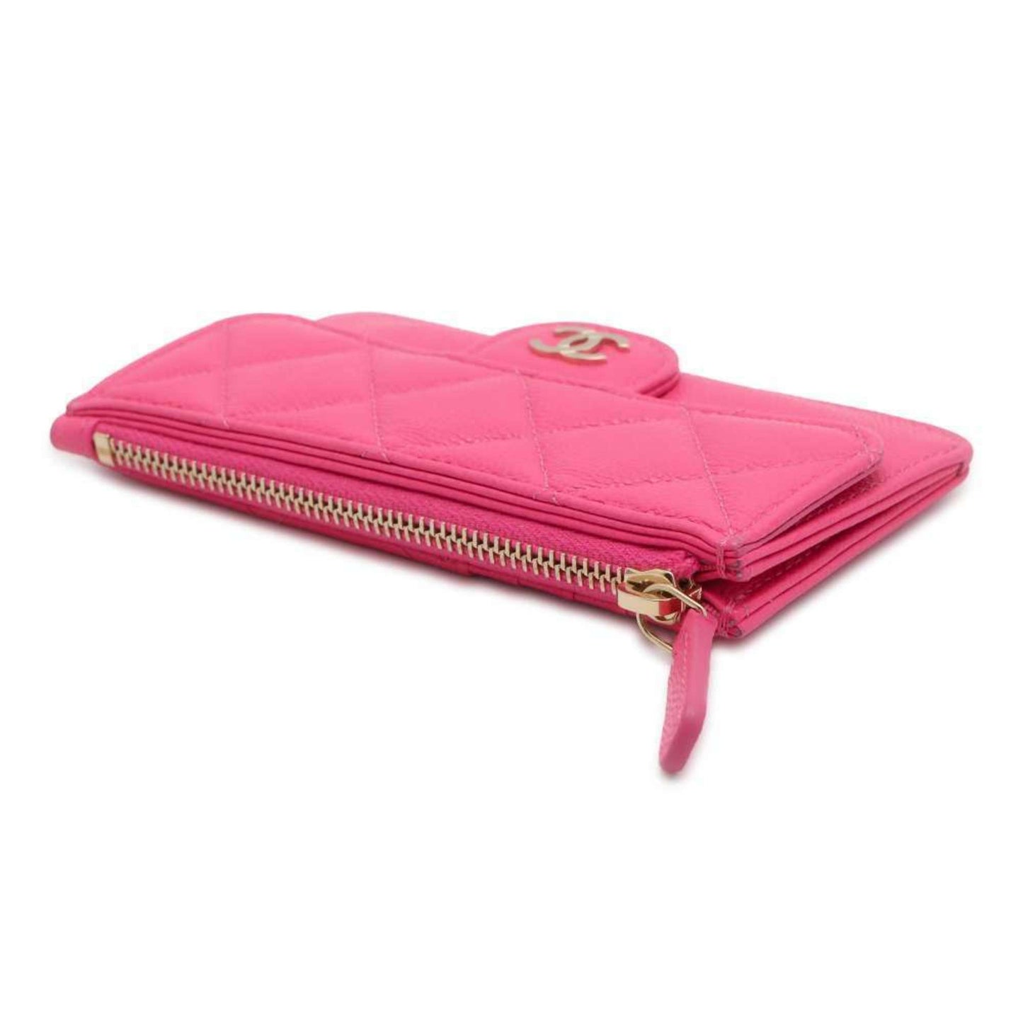 Chanel Business Card Holder/Card Case Matelasse Classic Zip Quilted Caviar Skin Coco Mark AP2570 CHANEL