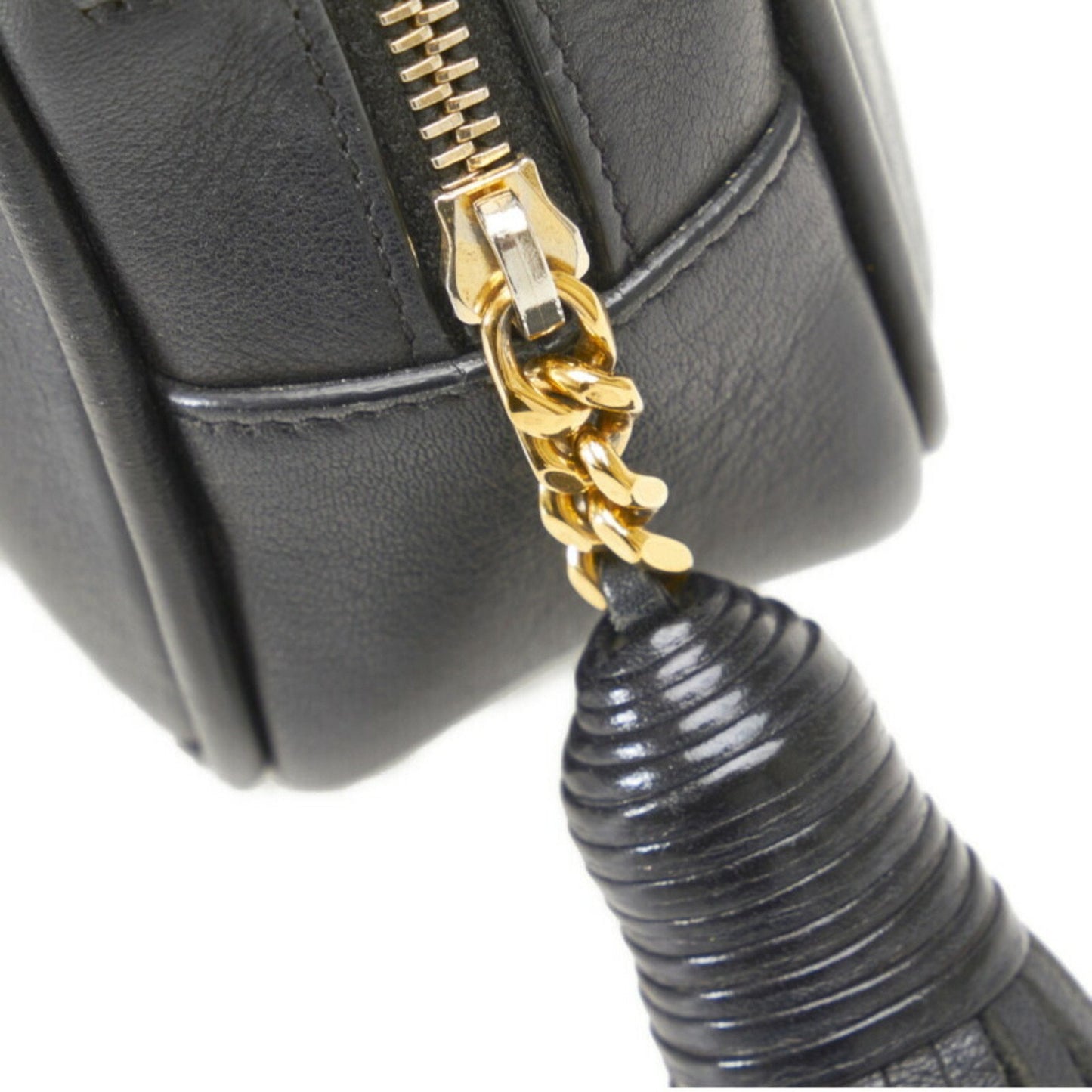 Saint Laurent YSL Hardware Blogger Star Tassel Shoulder Bag Black Gold Leather Women's
