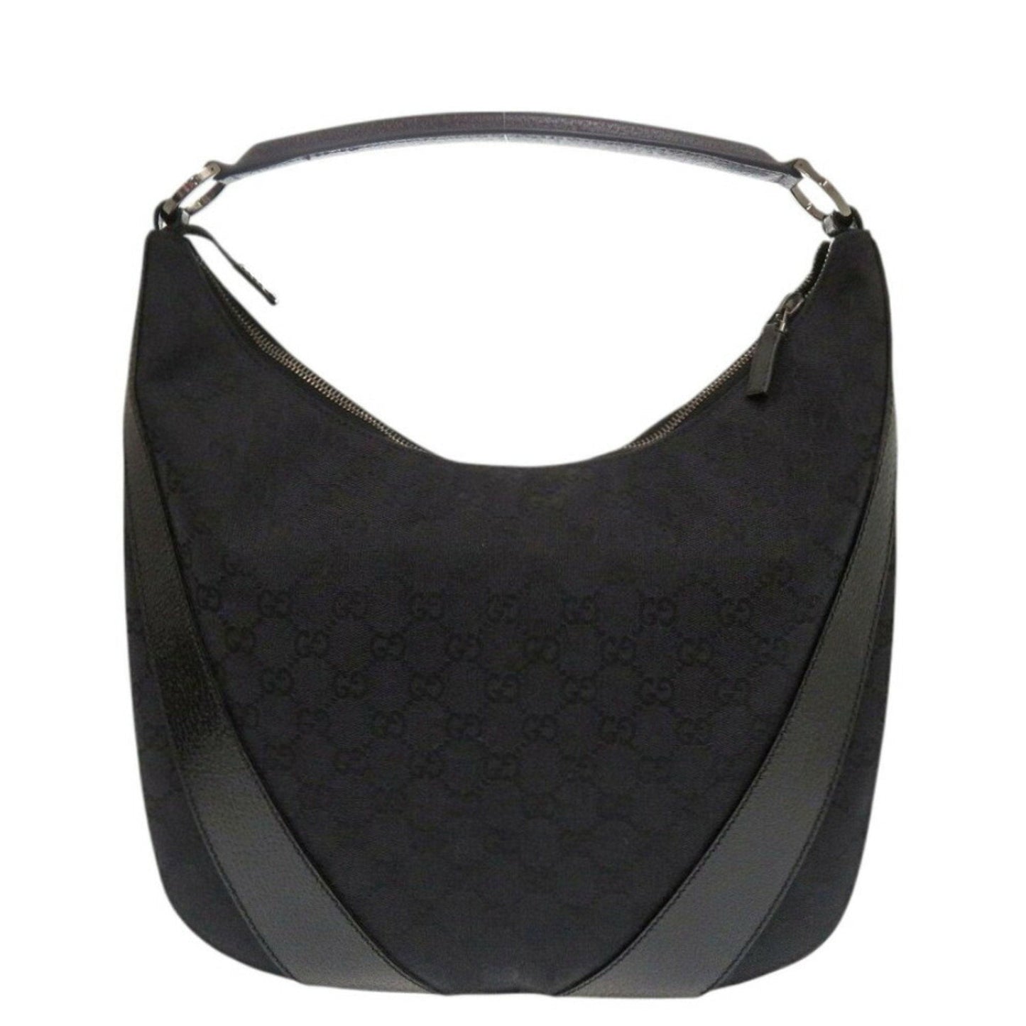 Gucci Black Gg Canvas Leather Handbag Shoulder Bag ( )