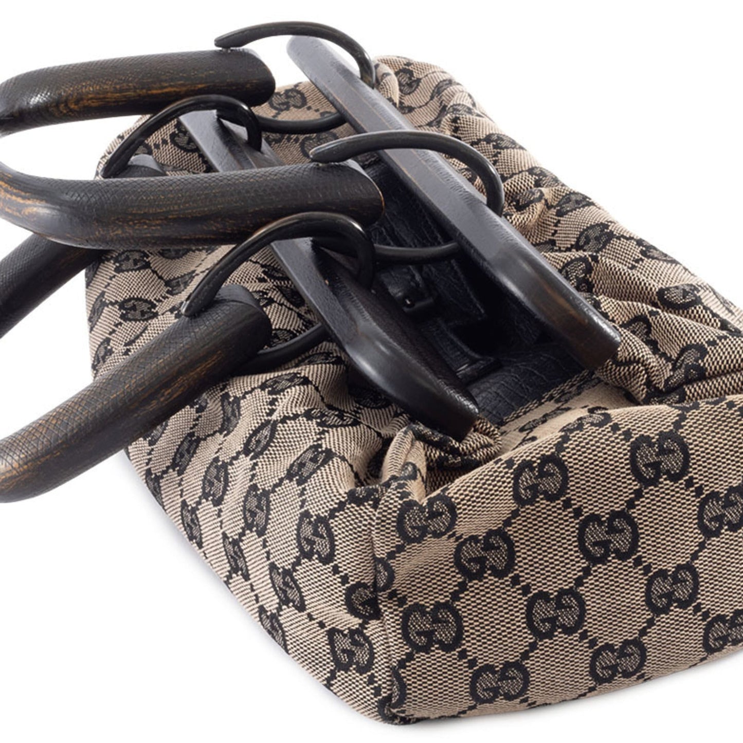 Gucci Gg Canvas Beige Black Gg Canvas Leather Handbag ( )