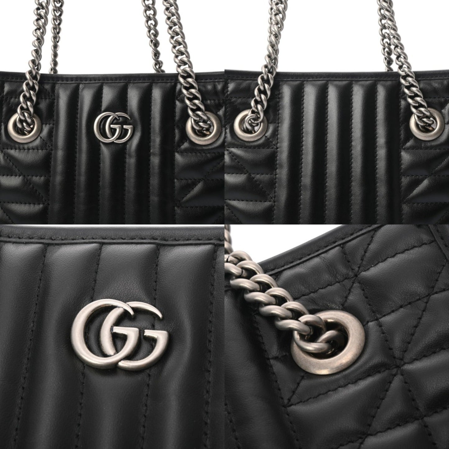 Gucci Black Silver Leather Tote Bag ( )