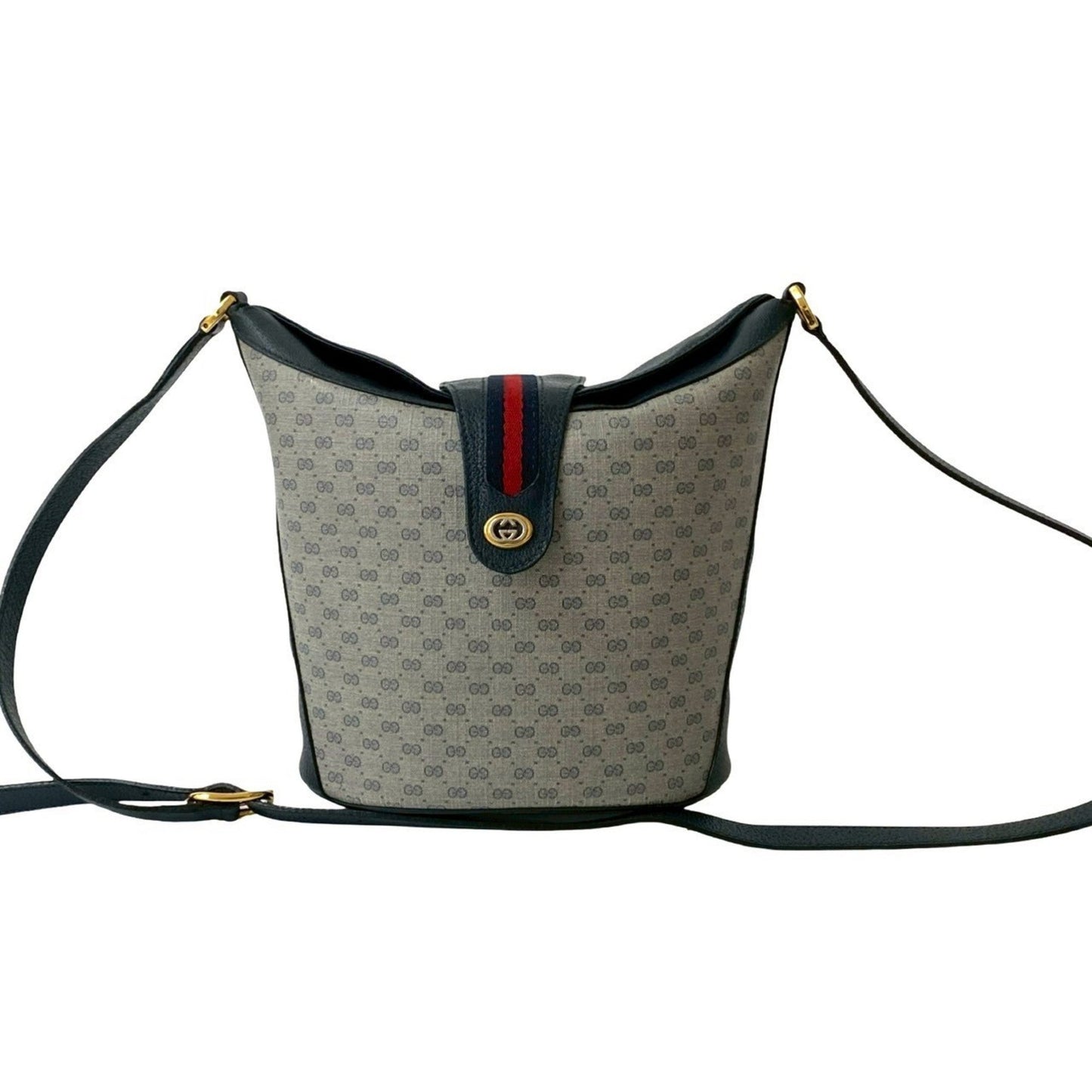 Gucci Navy Red Color Leather Pvc Shoulder Bag ( )