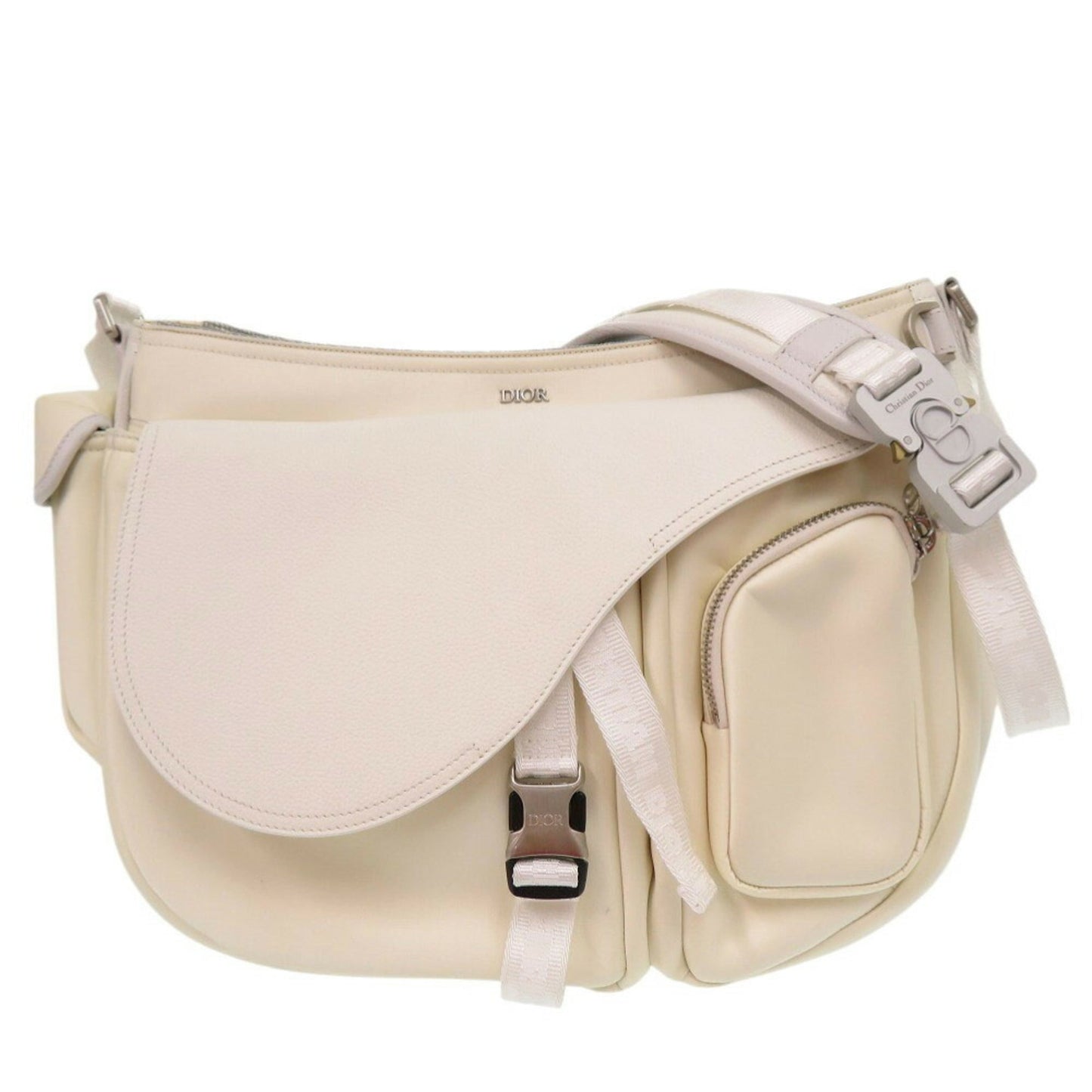 Christian Dior White Leather Nylon Shoulder Bag ()