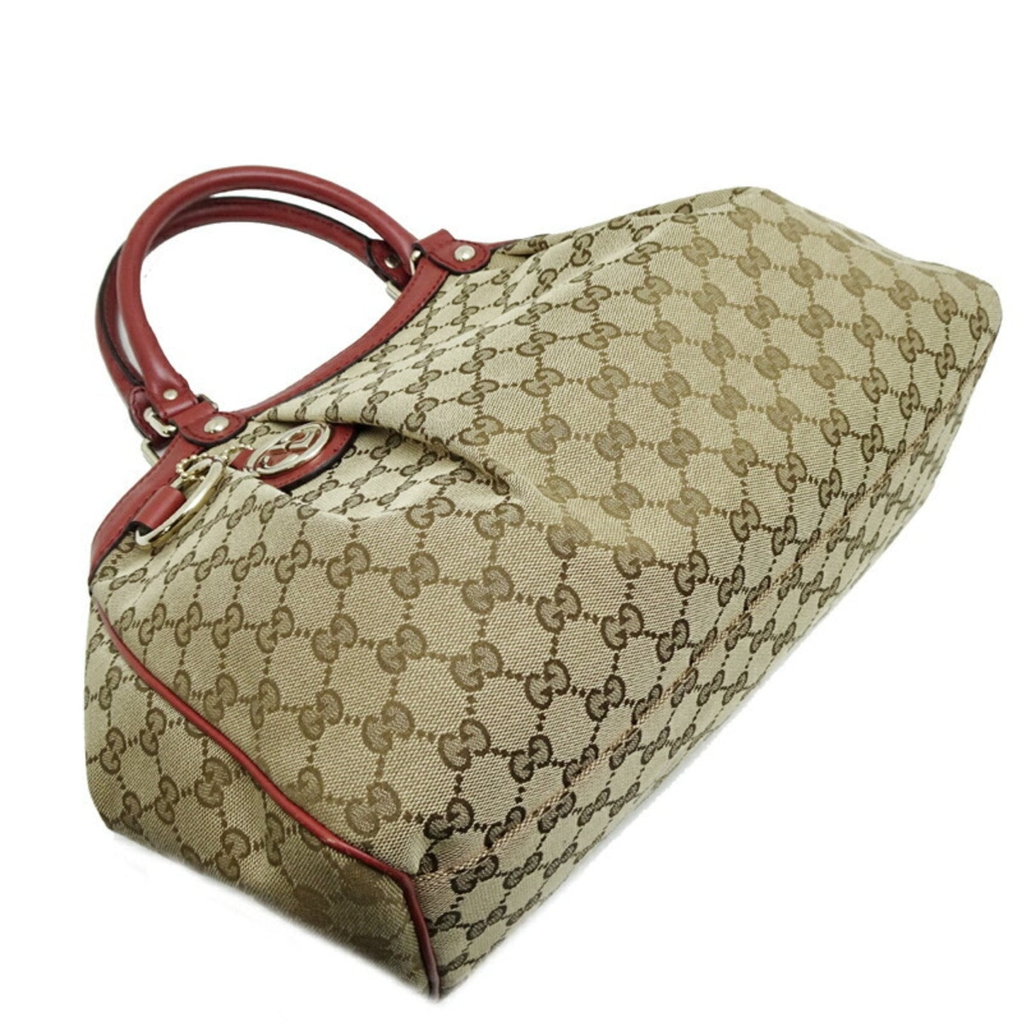 Gucci Sukey Beige Brown Red Color Gg Canvas Leather Handbag Shoulder Bag