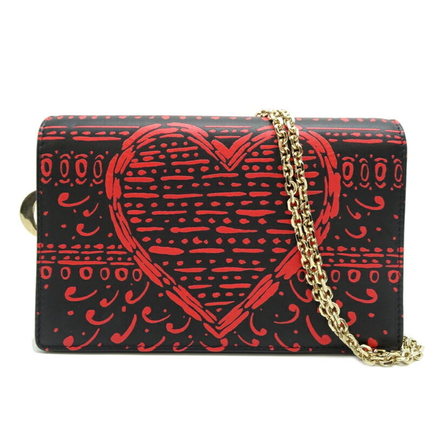 Christian Dior Black Red Color Leather Chain/Shoulder Wallet ()