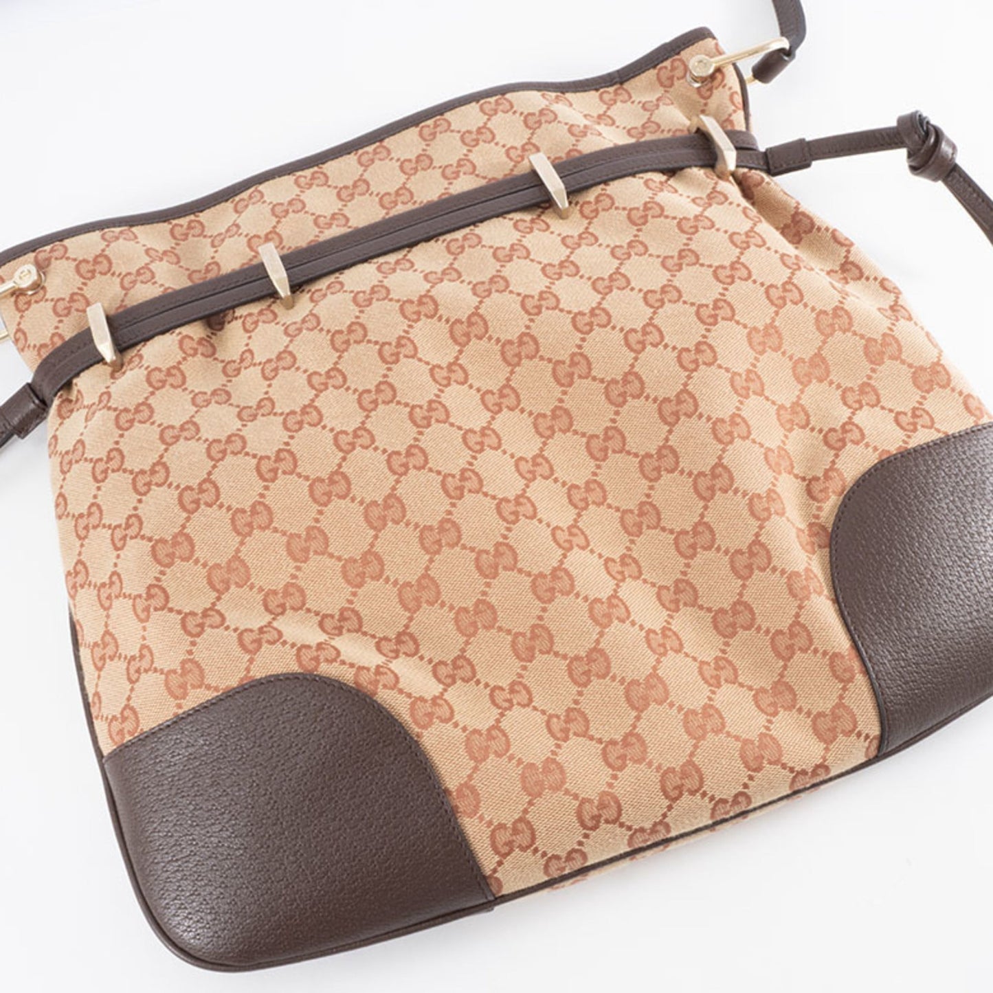 Gucci Beige Brown Gg Canvas Leather Shoulder Bag ( )