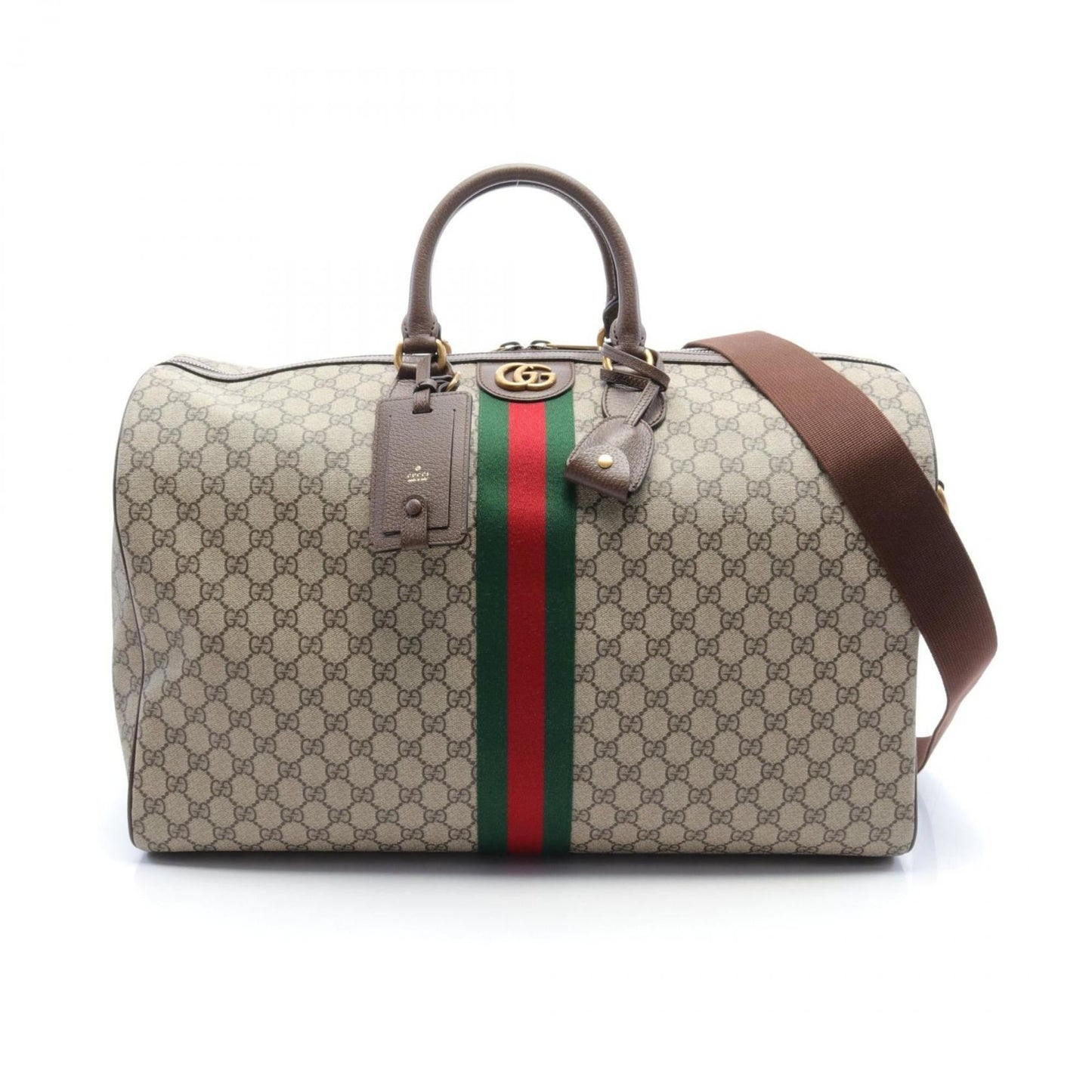 Gucci Beige Brown Multi-Color Pvc Coated Canvas Leather Boston Bag