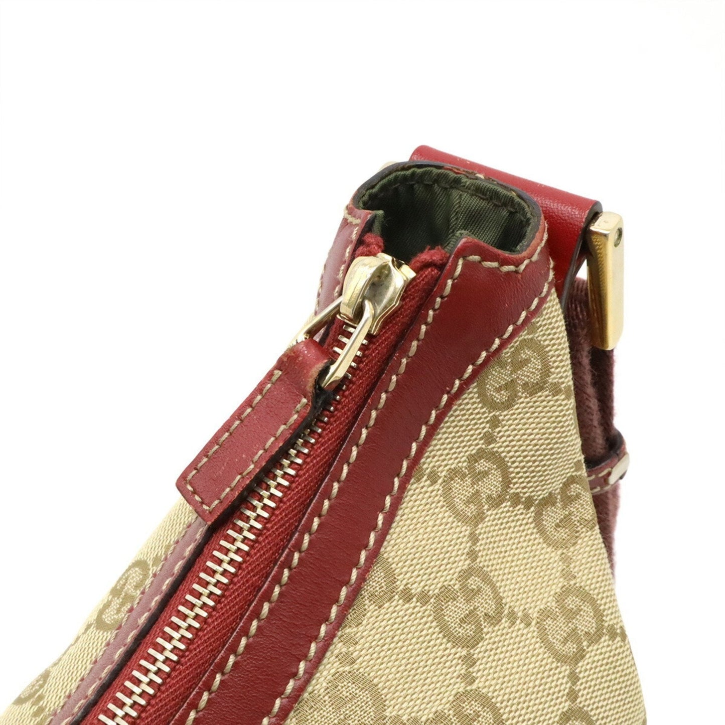 Gucci Beige Red Color Gg Canvas Leather Shoulder Bag ( )