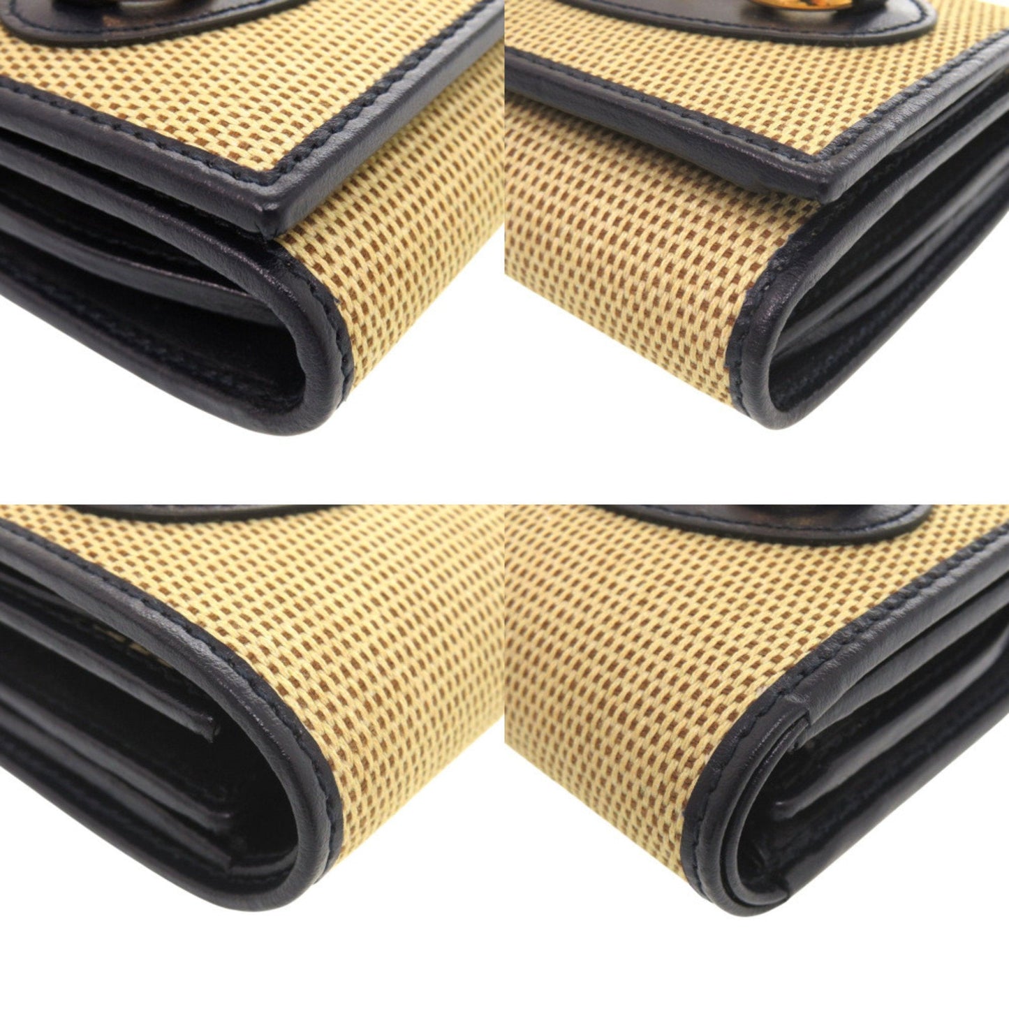 Gucci Beige Navy Canvas Leather Wallet (Bi-Fold) ( )