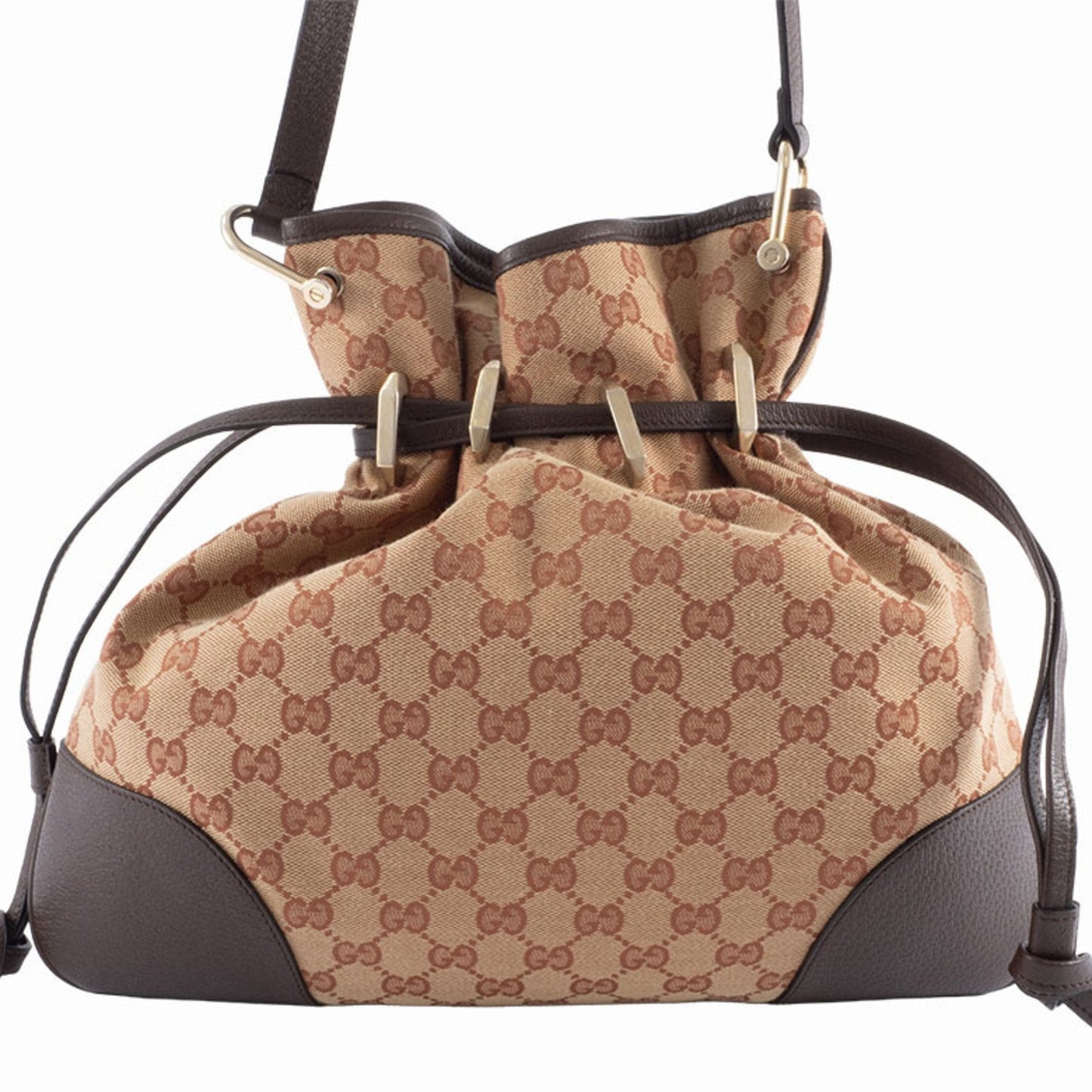 Gucci Beige Brown Gg Canvas Leather Shoulder Bag ( )