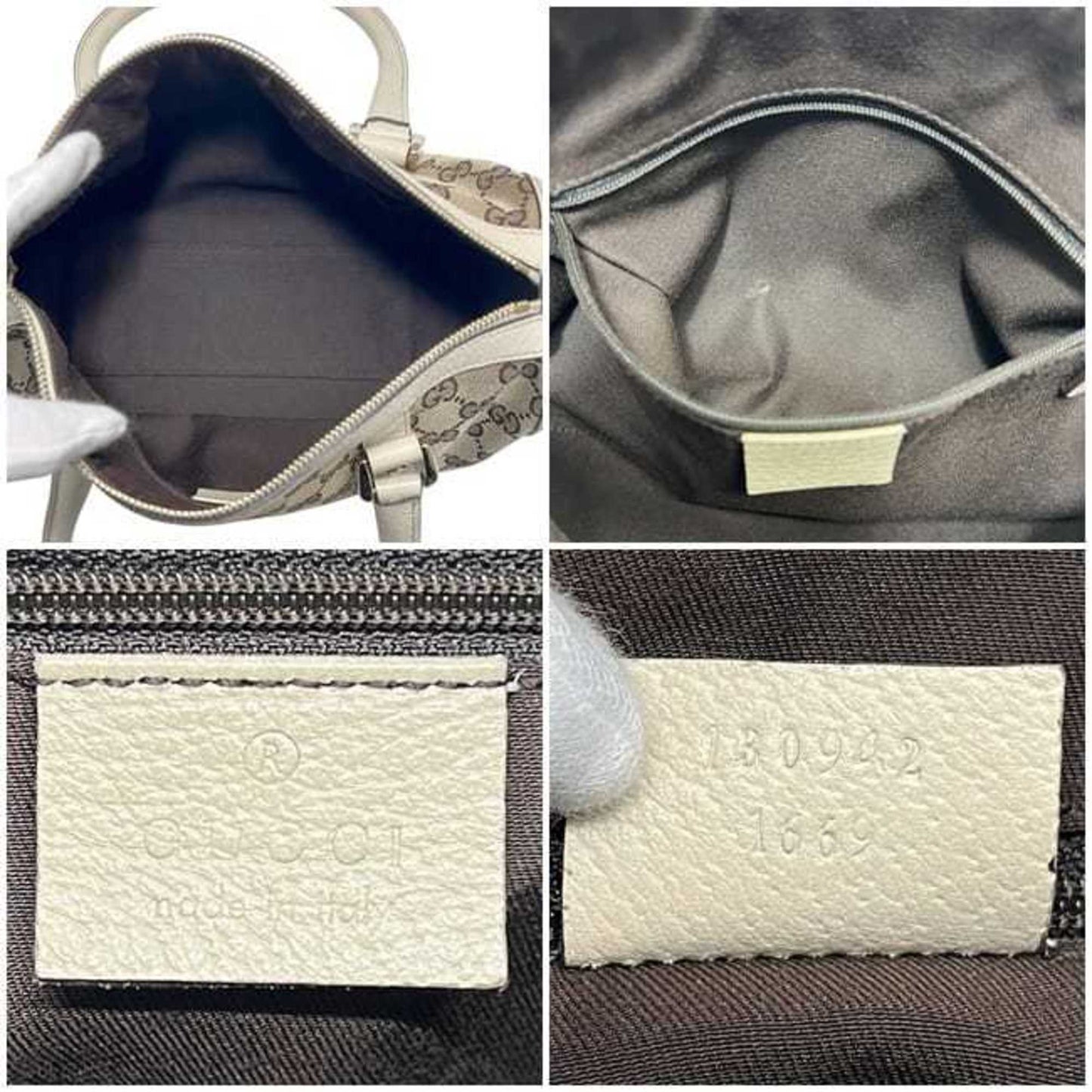 Gucci Beige White Canvas Leather Boston Bag Handbag ( )